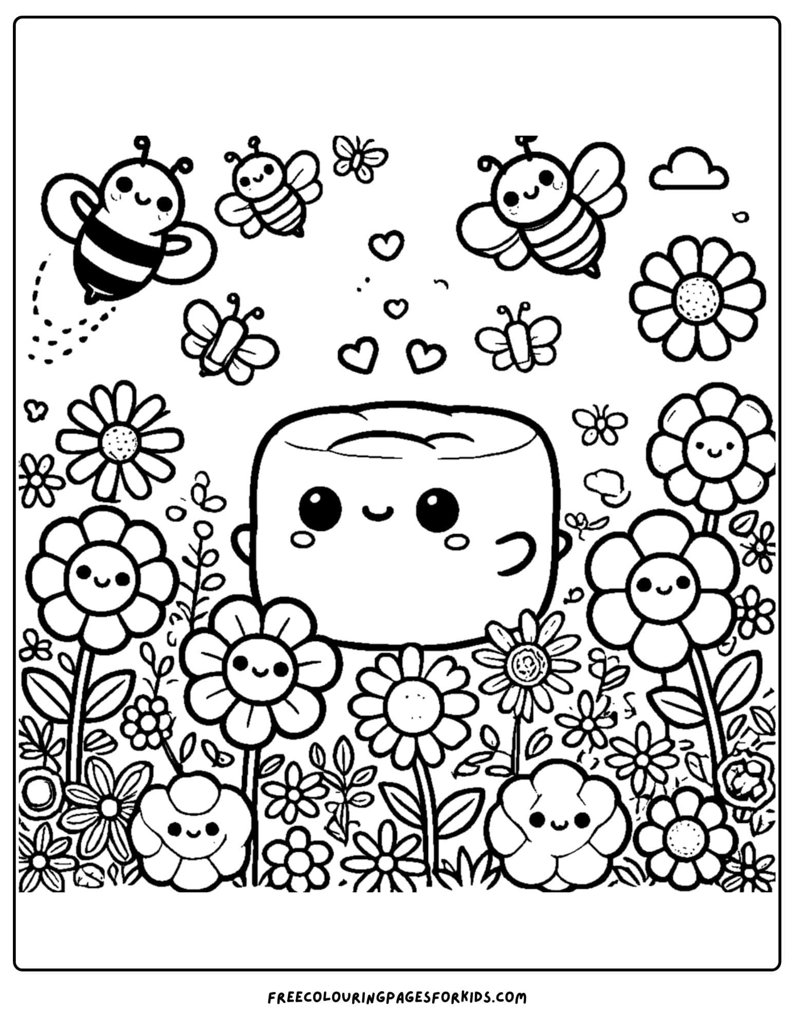 squishmallows in a garden coloring page