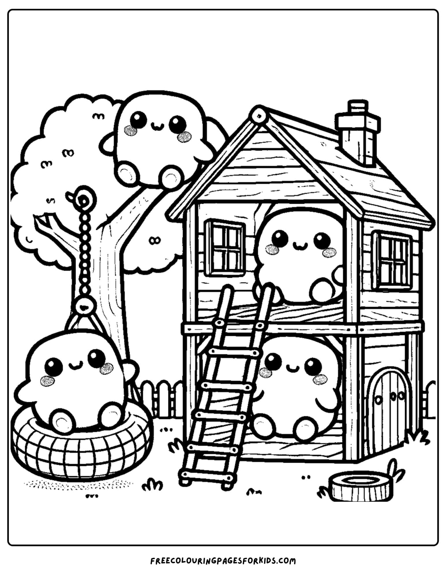 squishmallows in a treehouse coloring page