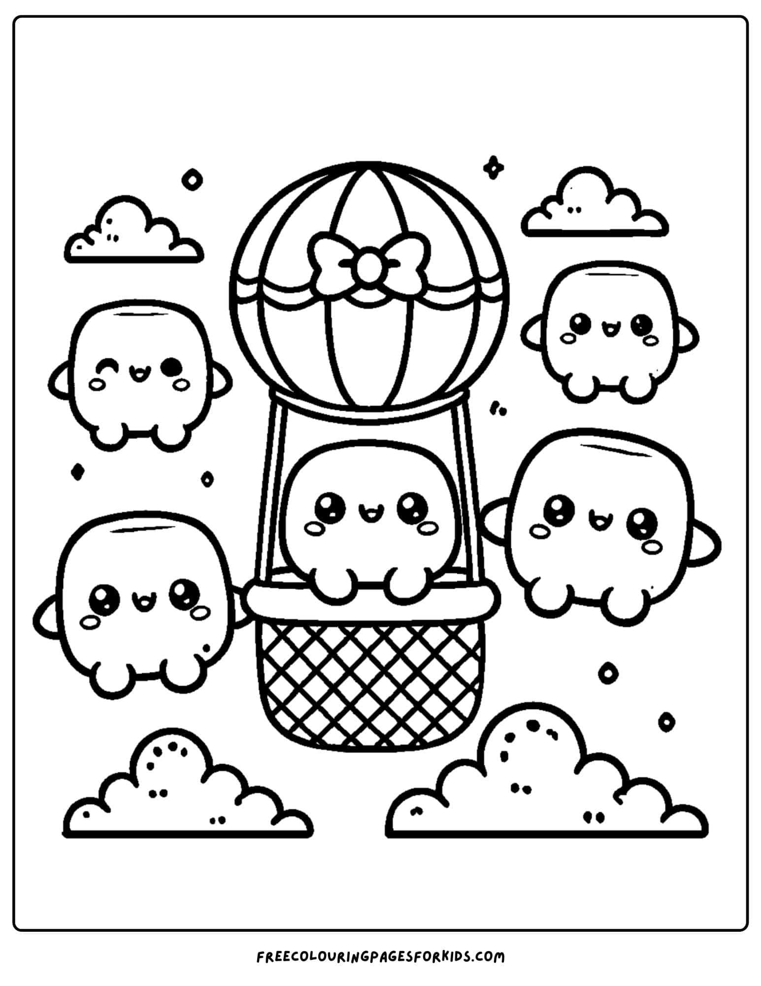 squishmallows in a ot air balloon coloring page