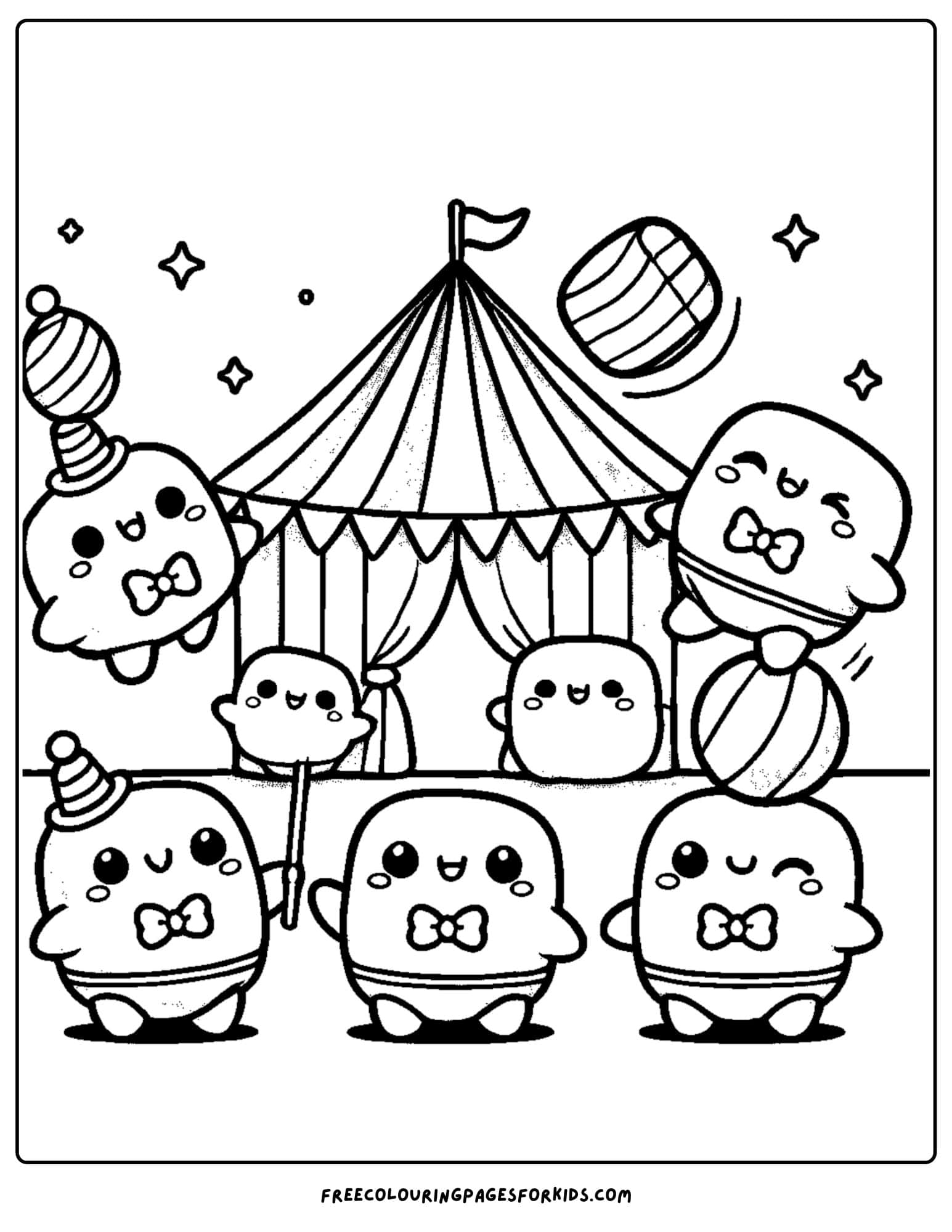 squishmallows at a circus coloring page