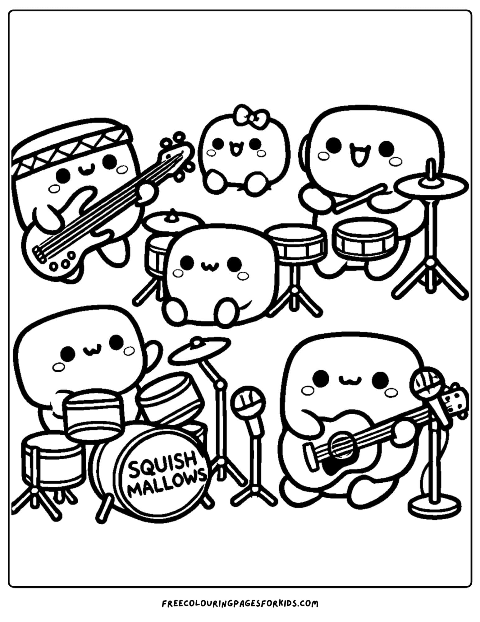 squishmallows playing instruments coloring page