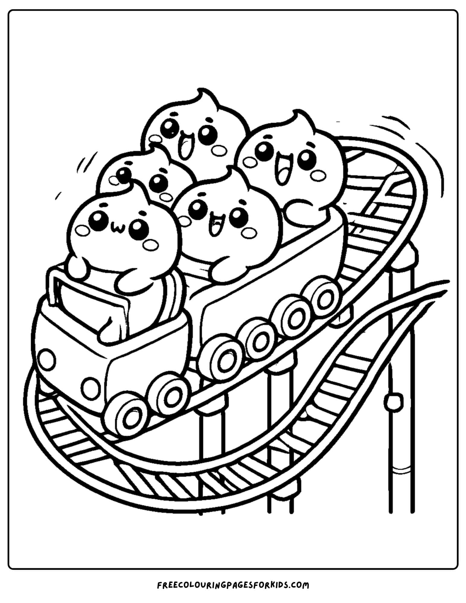 squishmallows riding a roller coaster coloring page