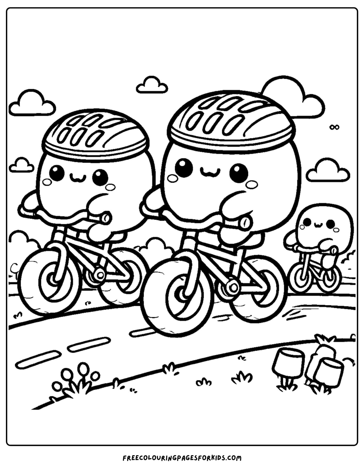 squishmallows riding bikes coloring page