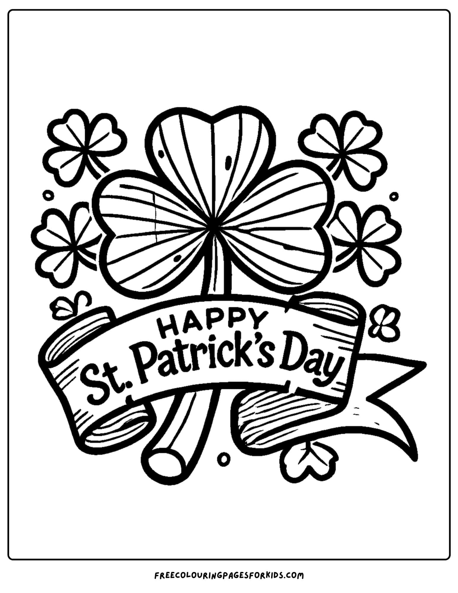 happy st patricks day clover coloring page