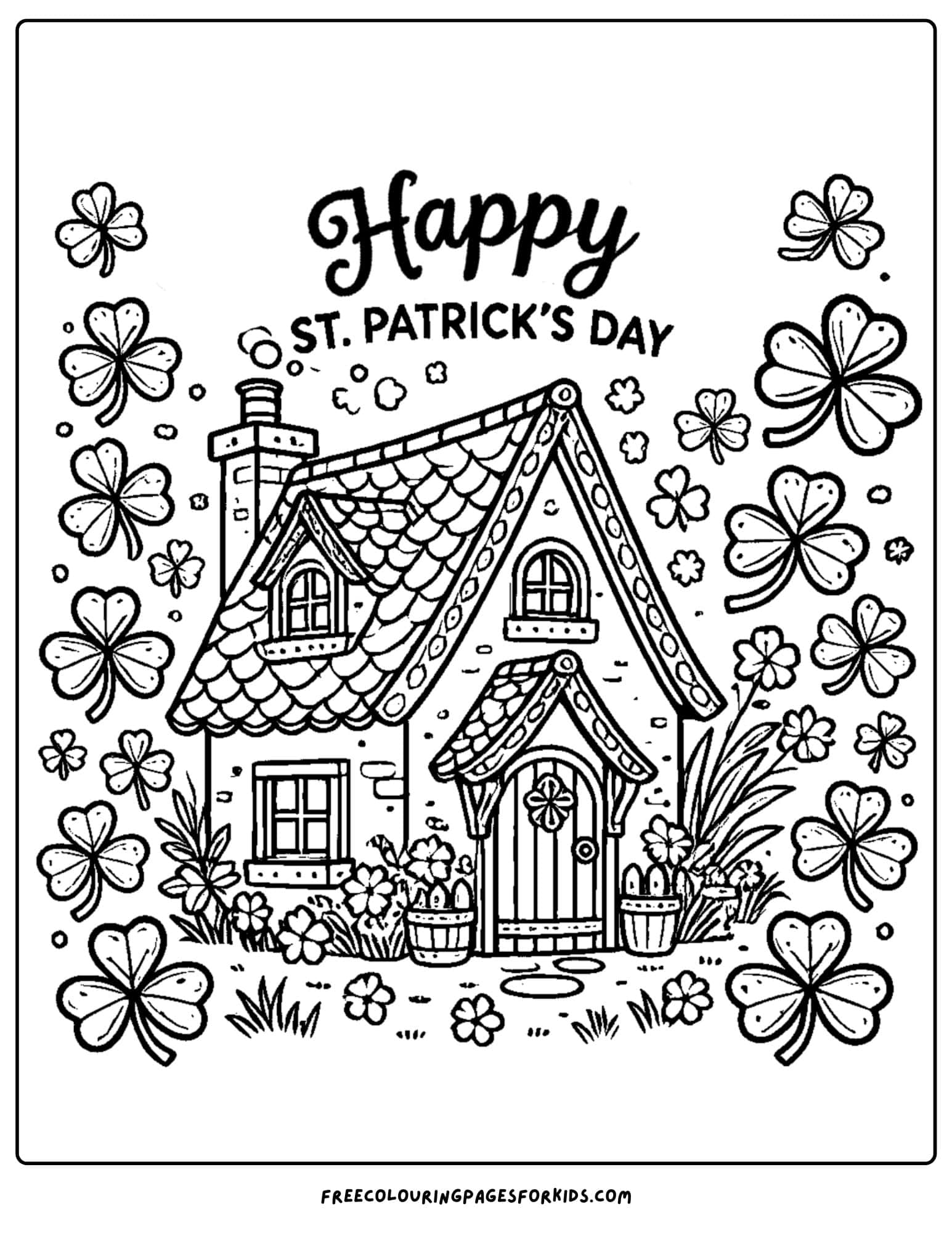 happy st patricks day cottage coloring page
