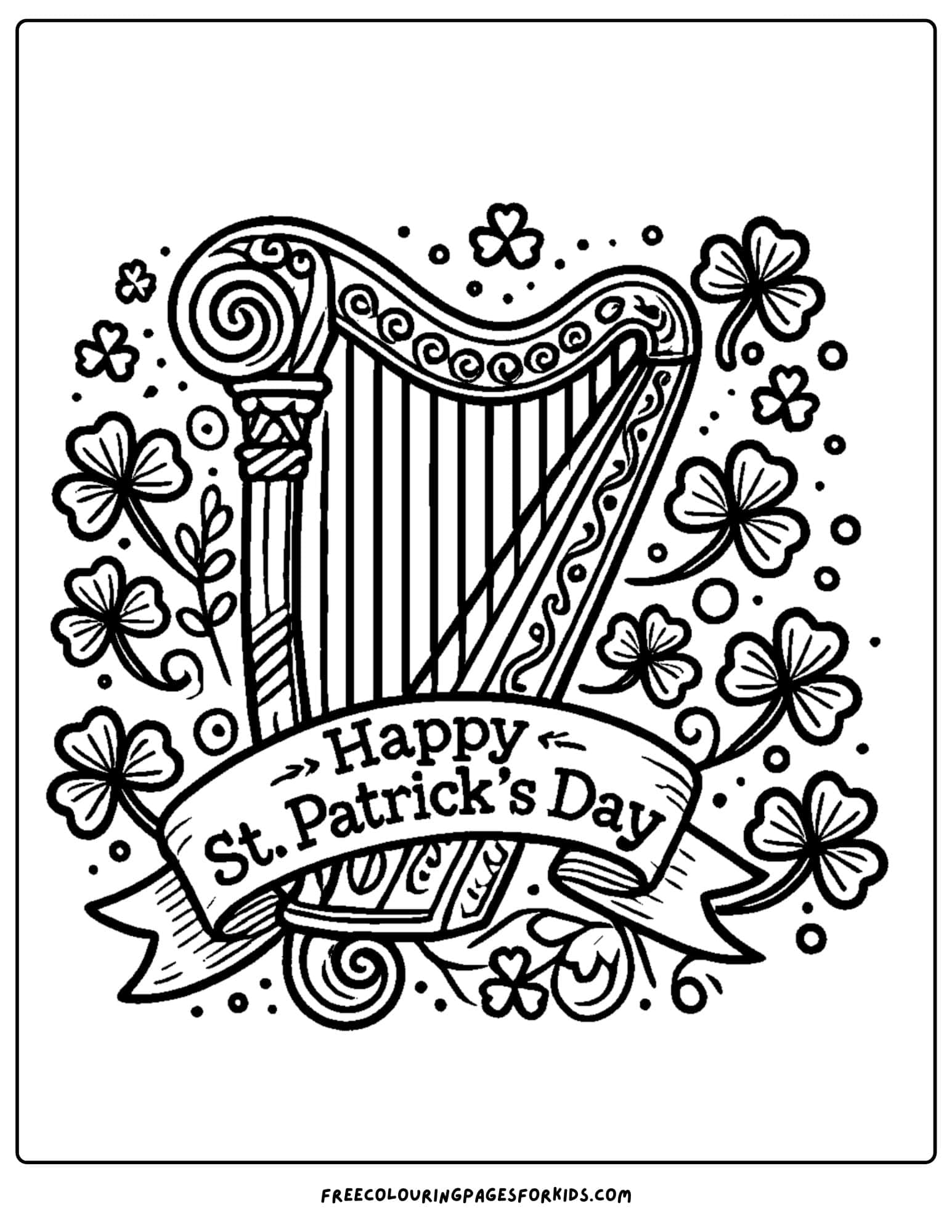 happy st patricks day harp coloring page