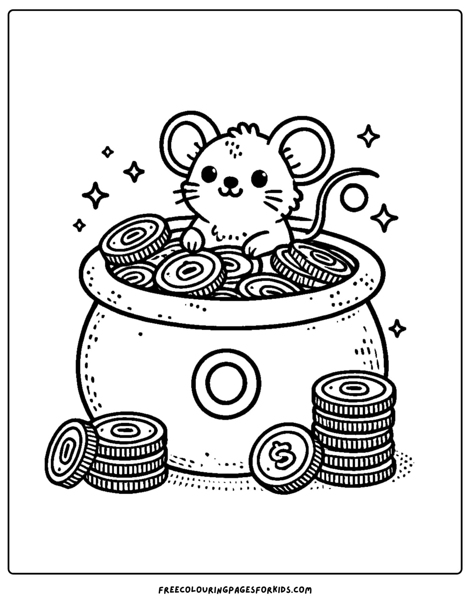 st patricks day mouse in a pot of gold coloring page