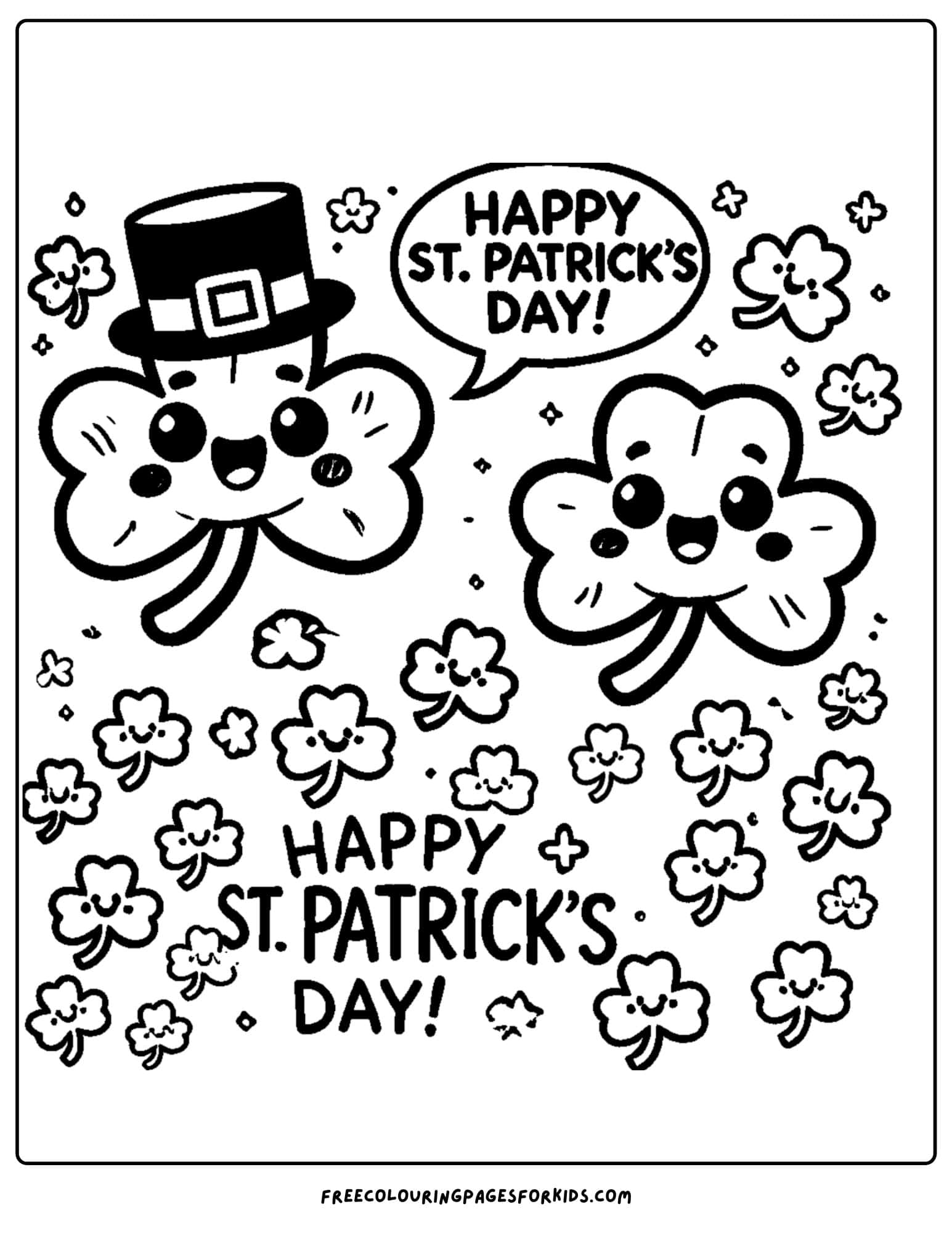 happy st patricks day shamrocks coloring page