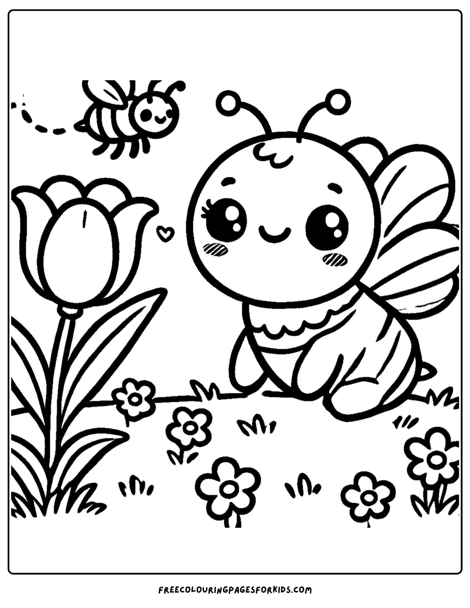 tulip with a bee coloring page