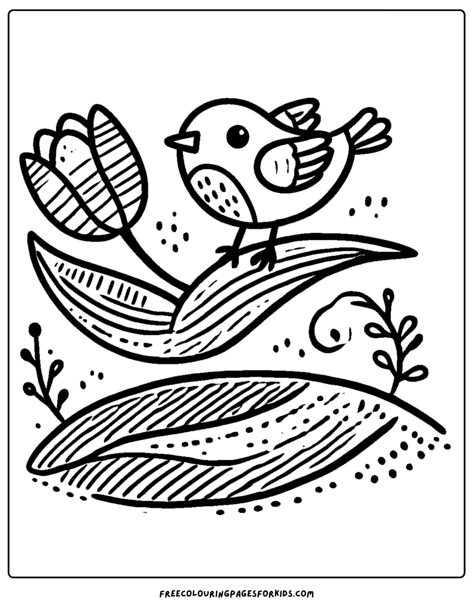 tulip and a bird coloring page