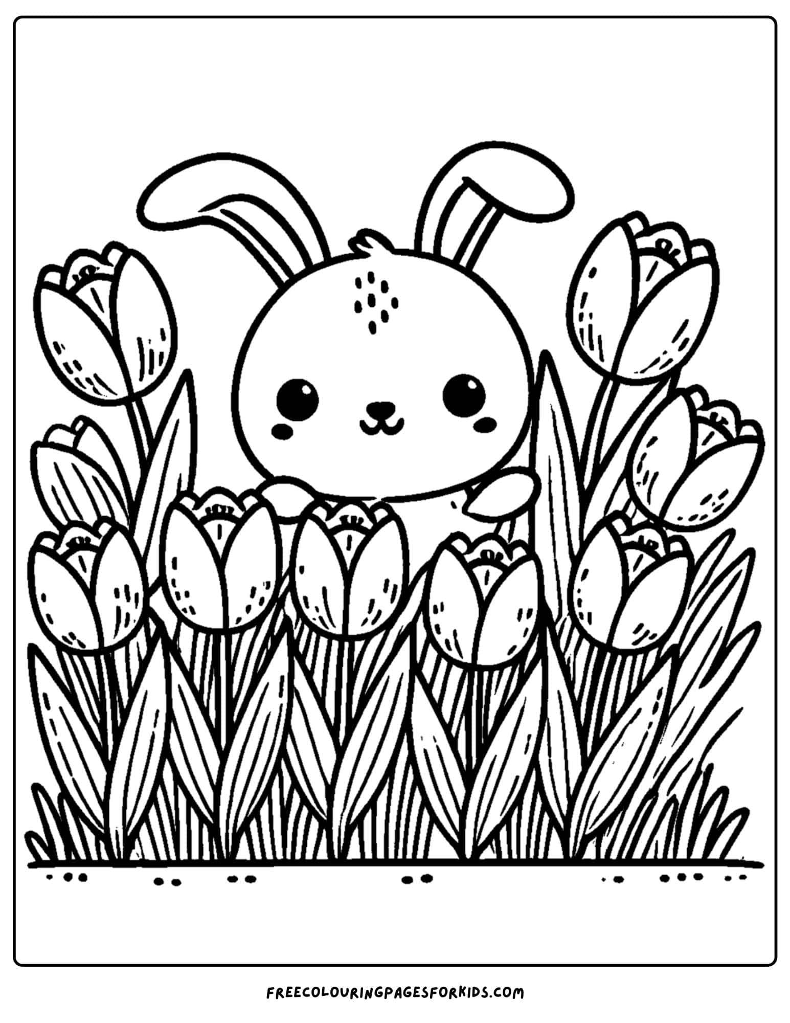 tulips with a rabbit coloring page