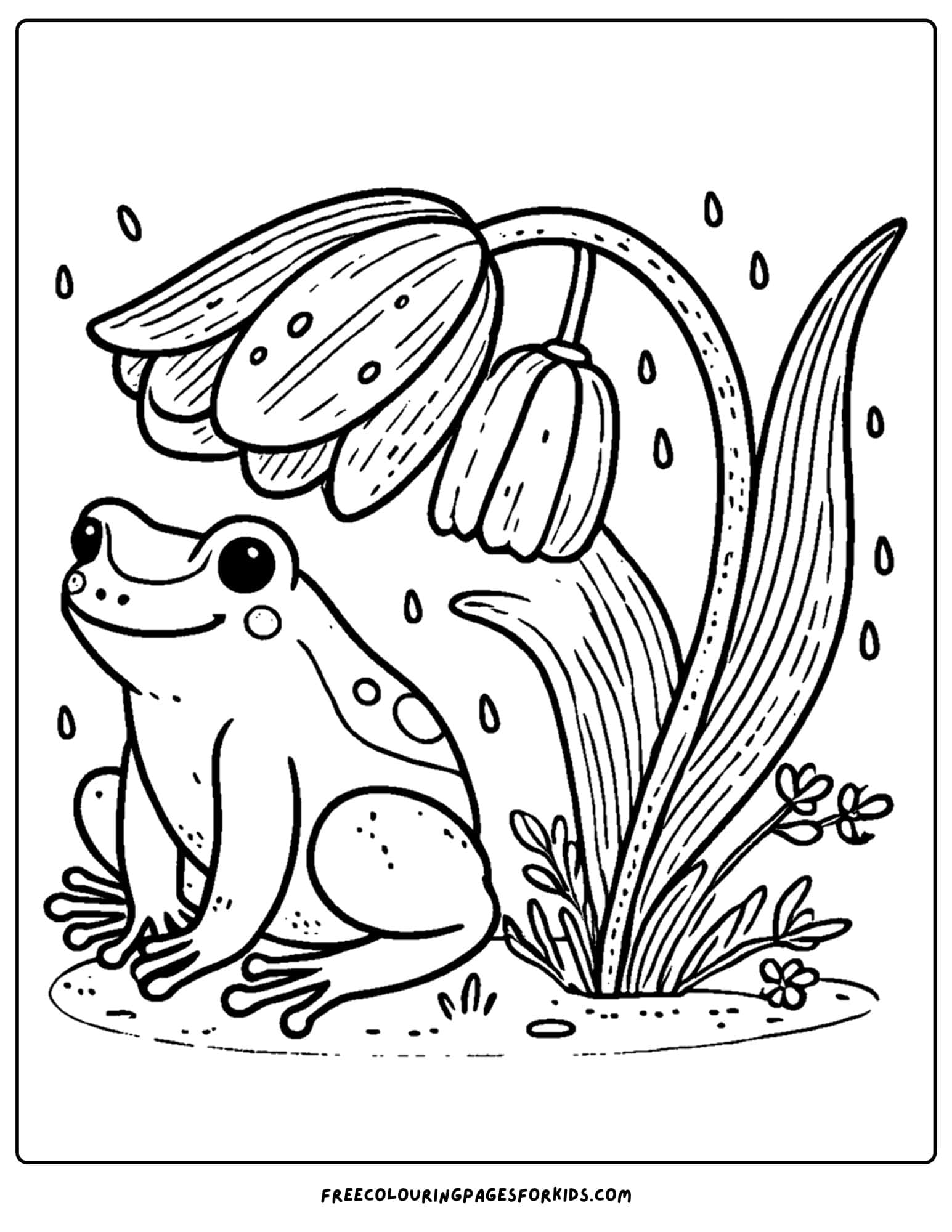 tulip with a frog underneath it coloring page