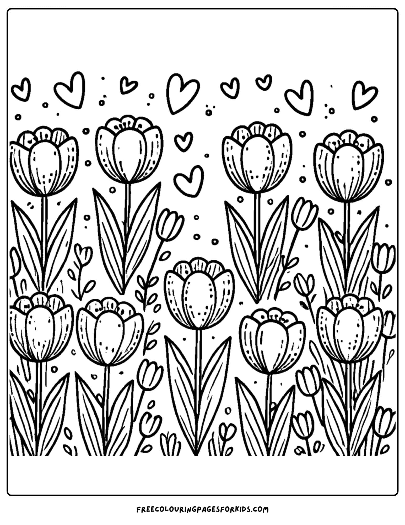 tulips and hearts coloring page