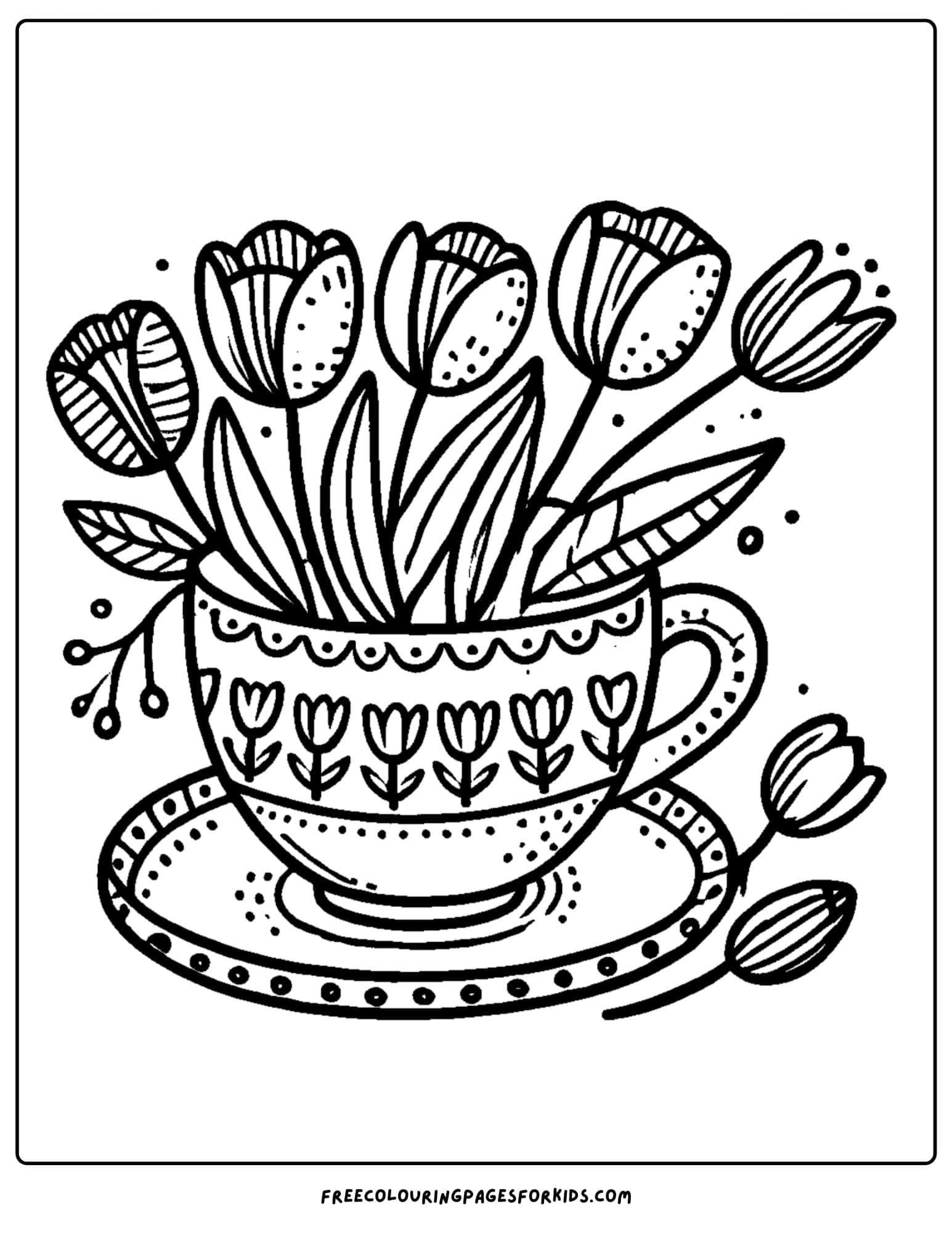 tulips in a teacup coloring page