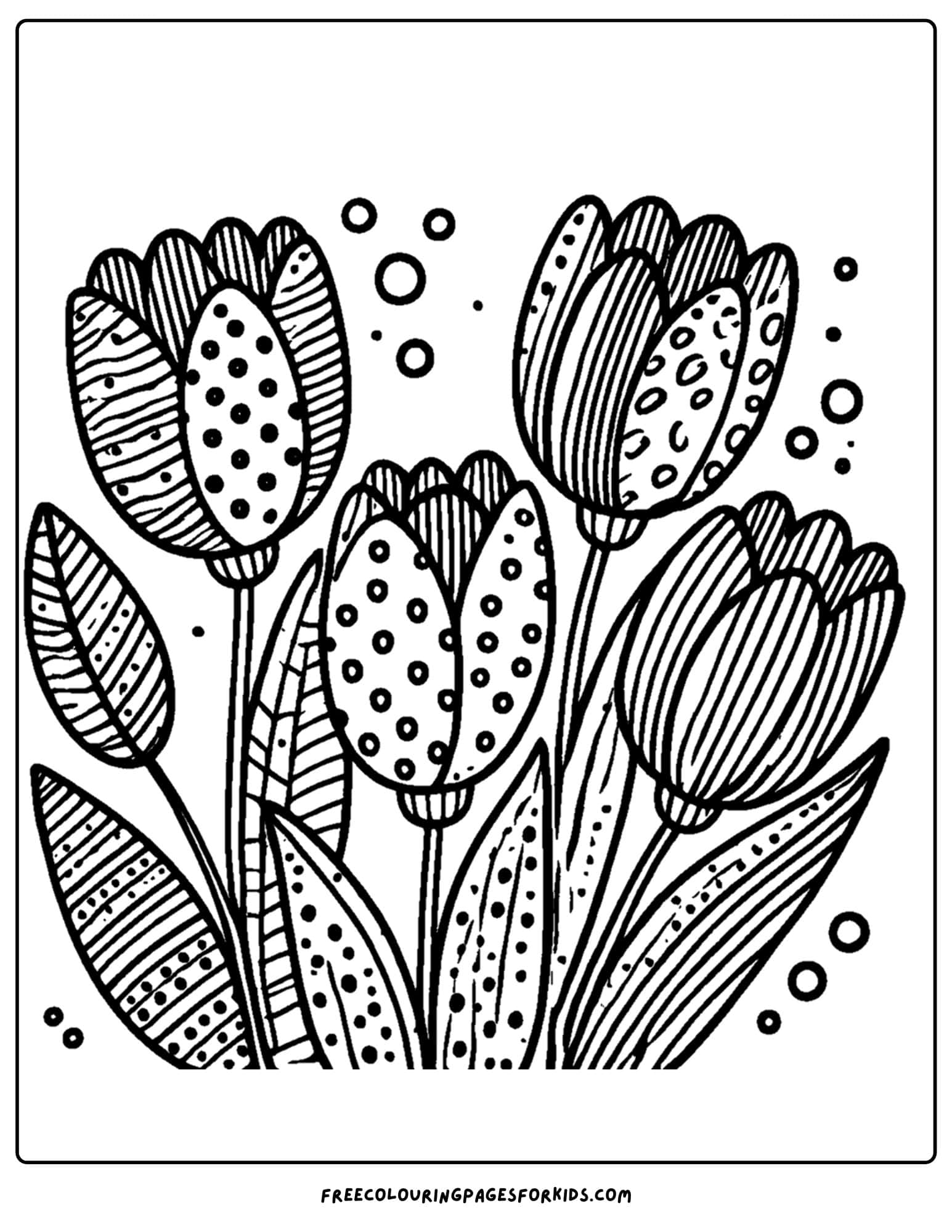 tulips with patterns on their petals coloring page