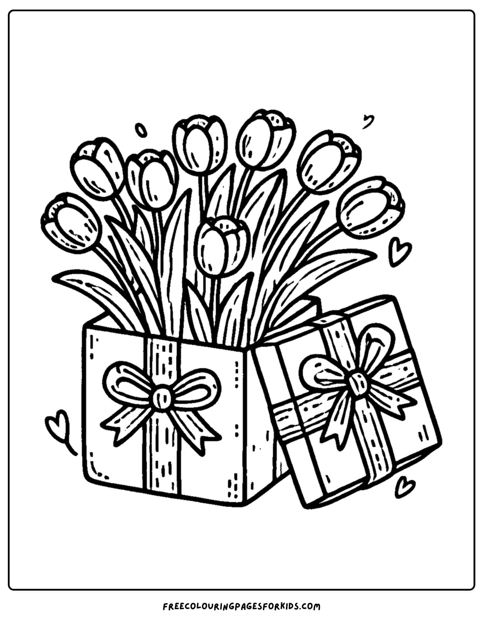 tulips popping out of a box coloring page