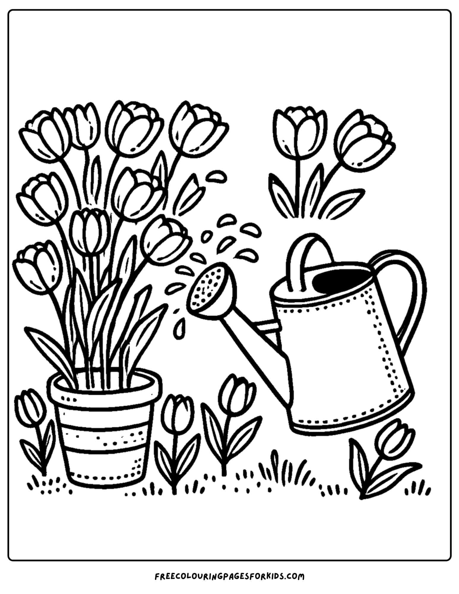 tulips being watered coloring page