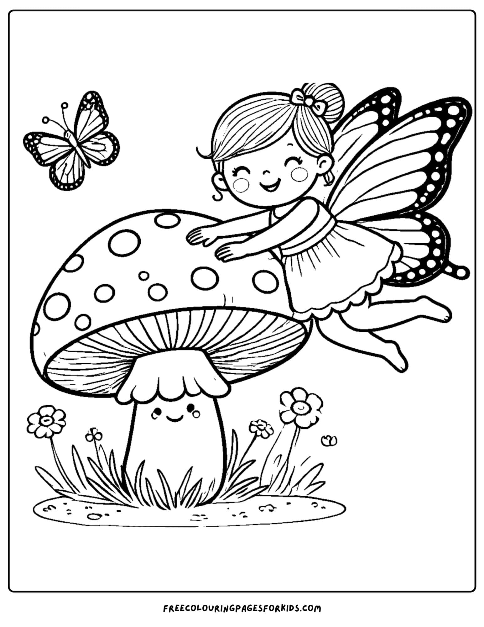 fairy hugging a mushroom coloring page