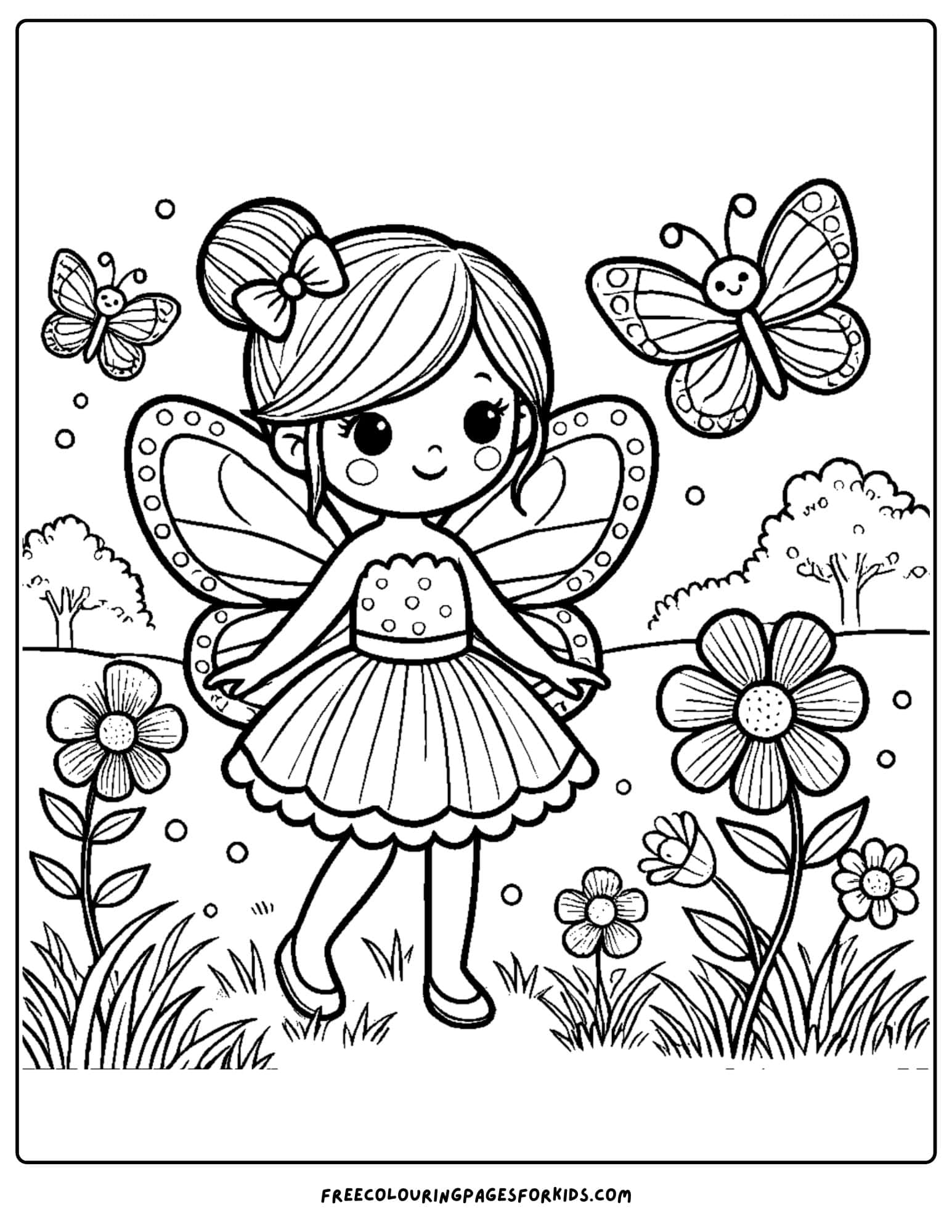 fairy walking in a field coloring page