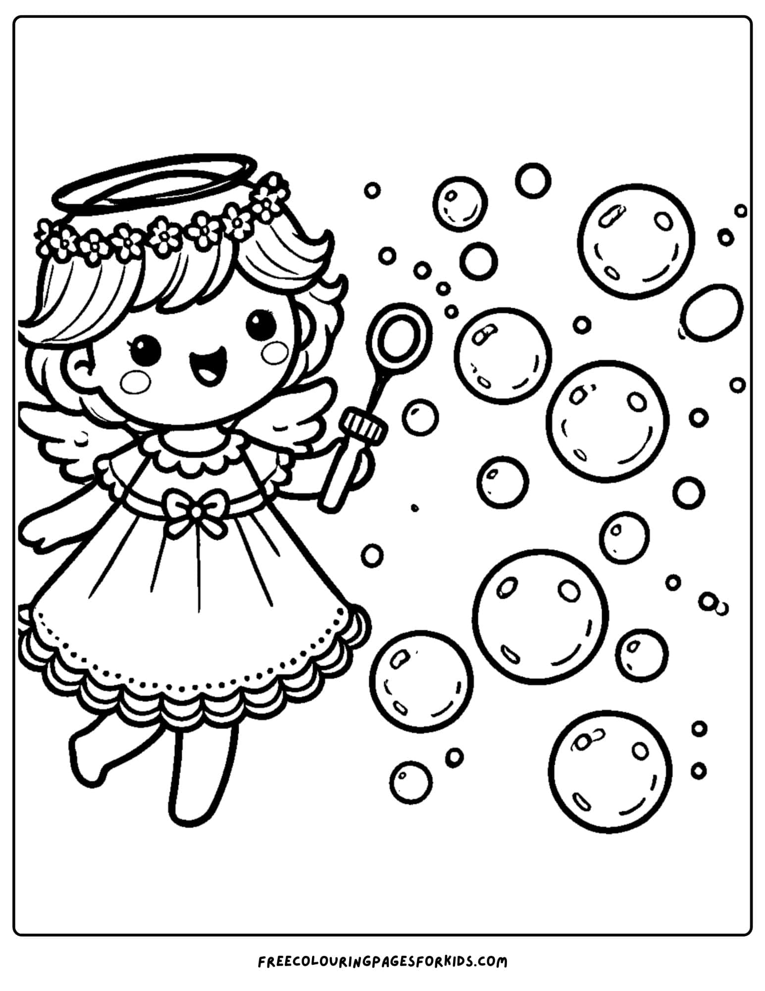 angel blowing bubbles coloring page