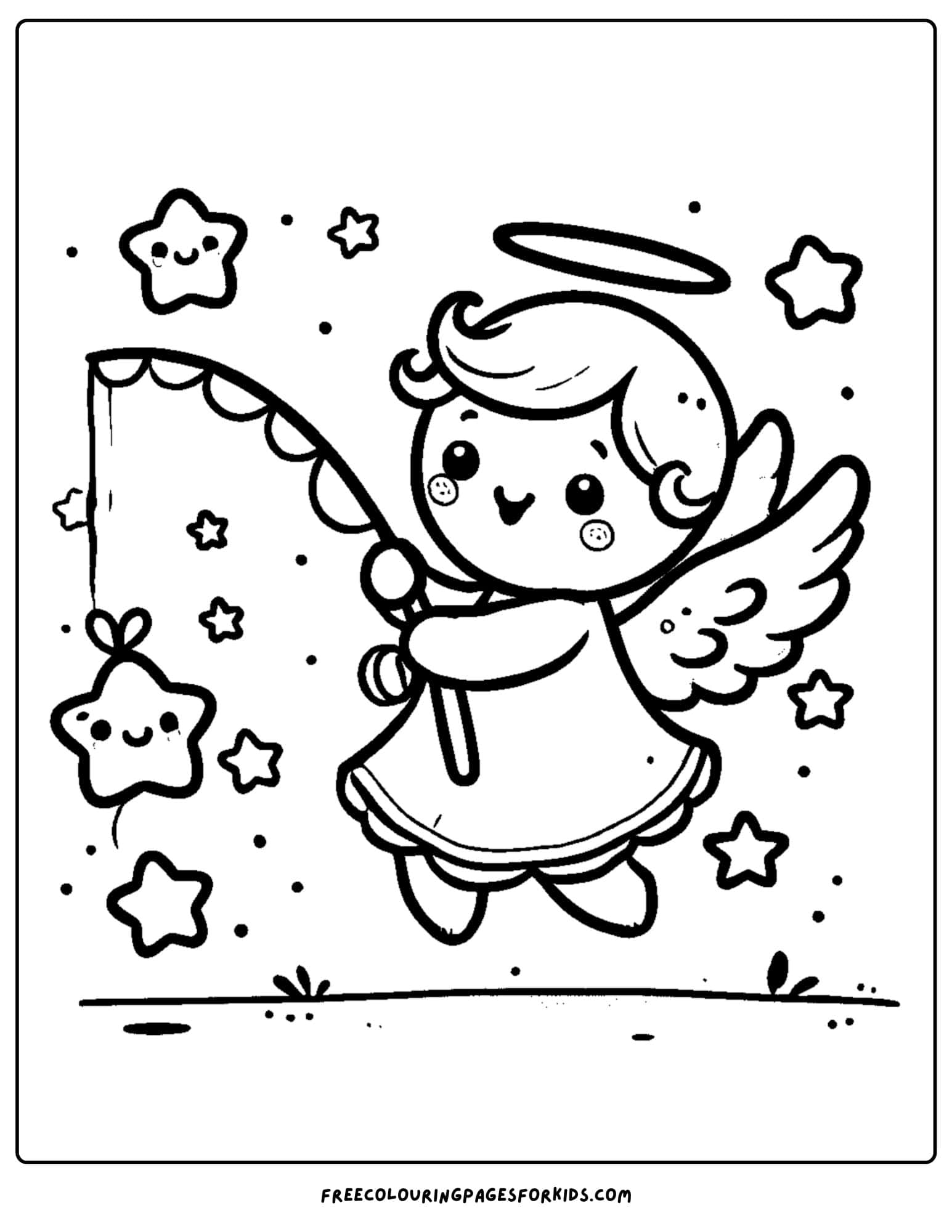 angel fishing for stars coloring page