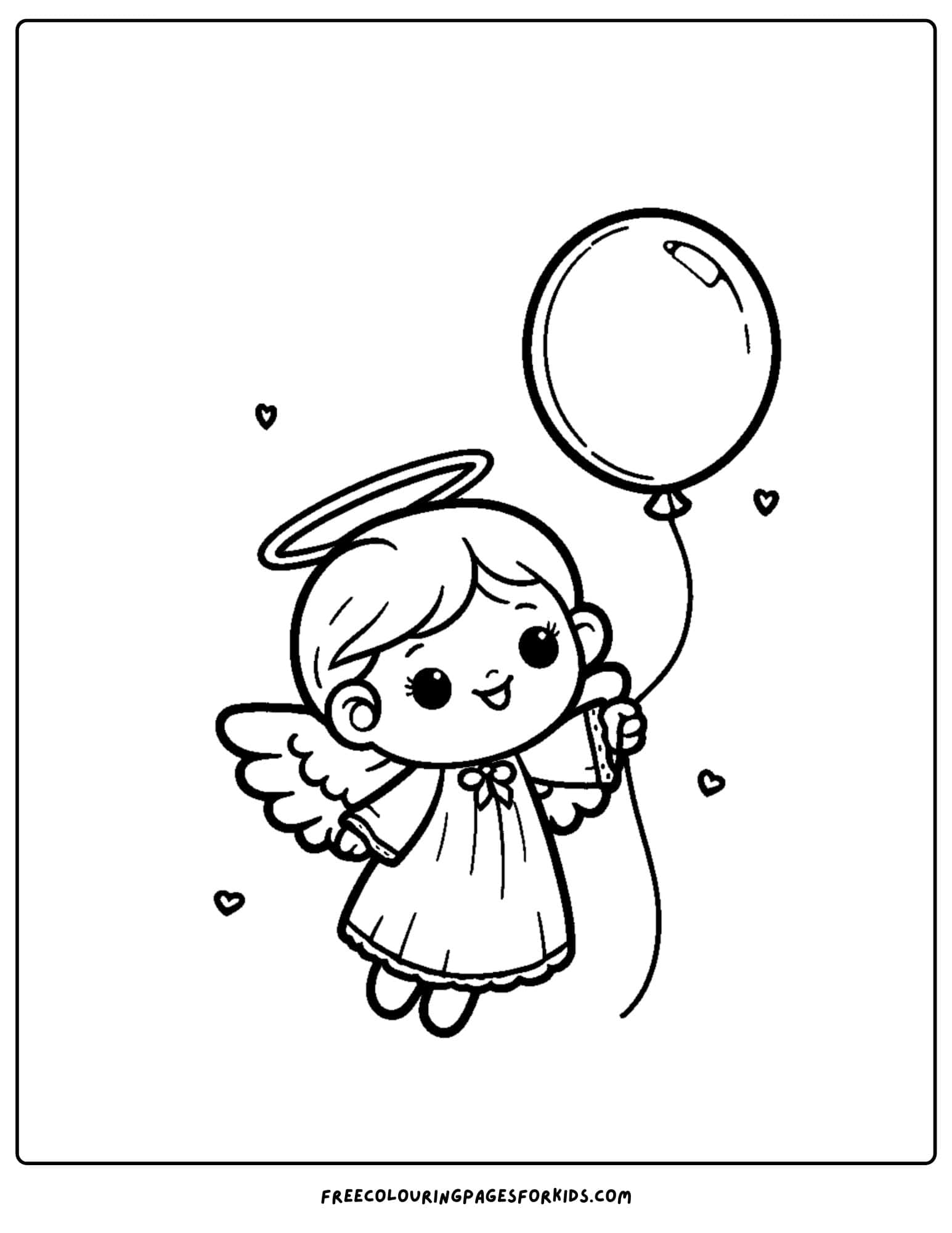 angel holding a balloon coloring page