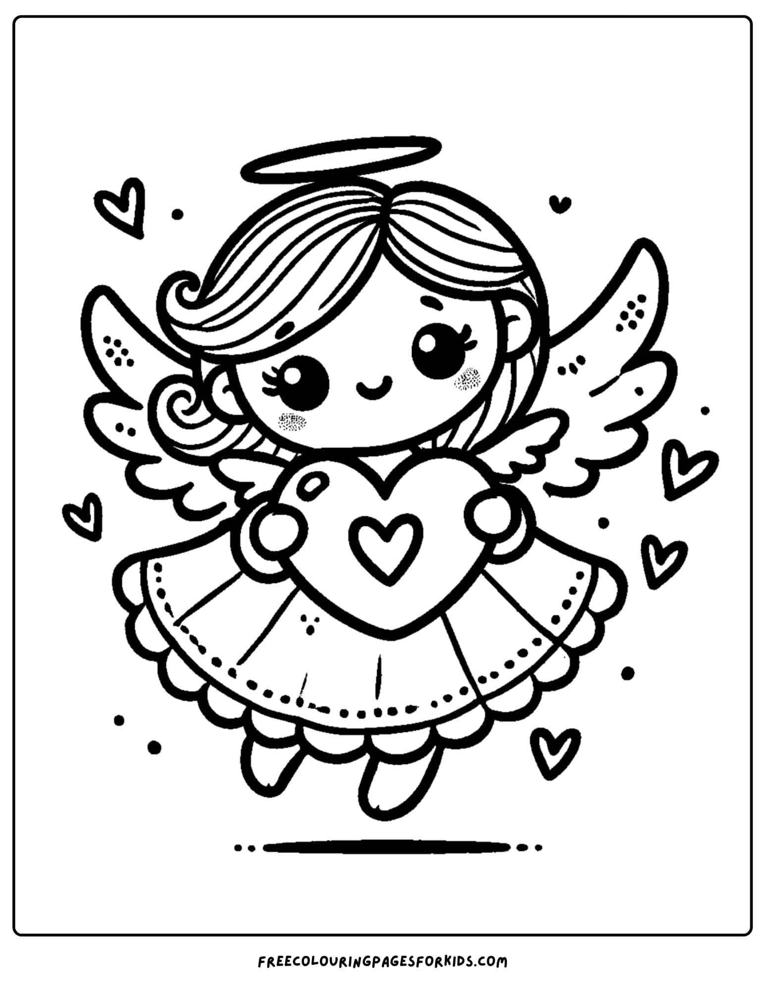 angel holding a loving heart coloring page