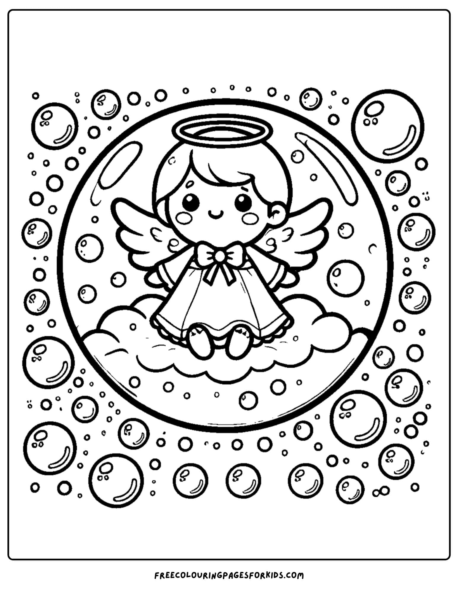 angel in a bubble coloring page