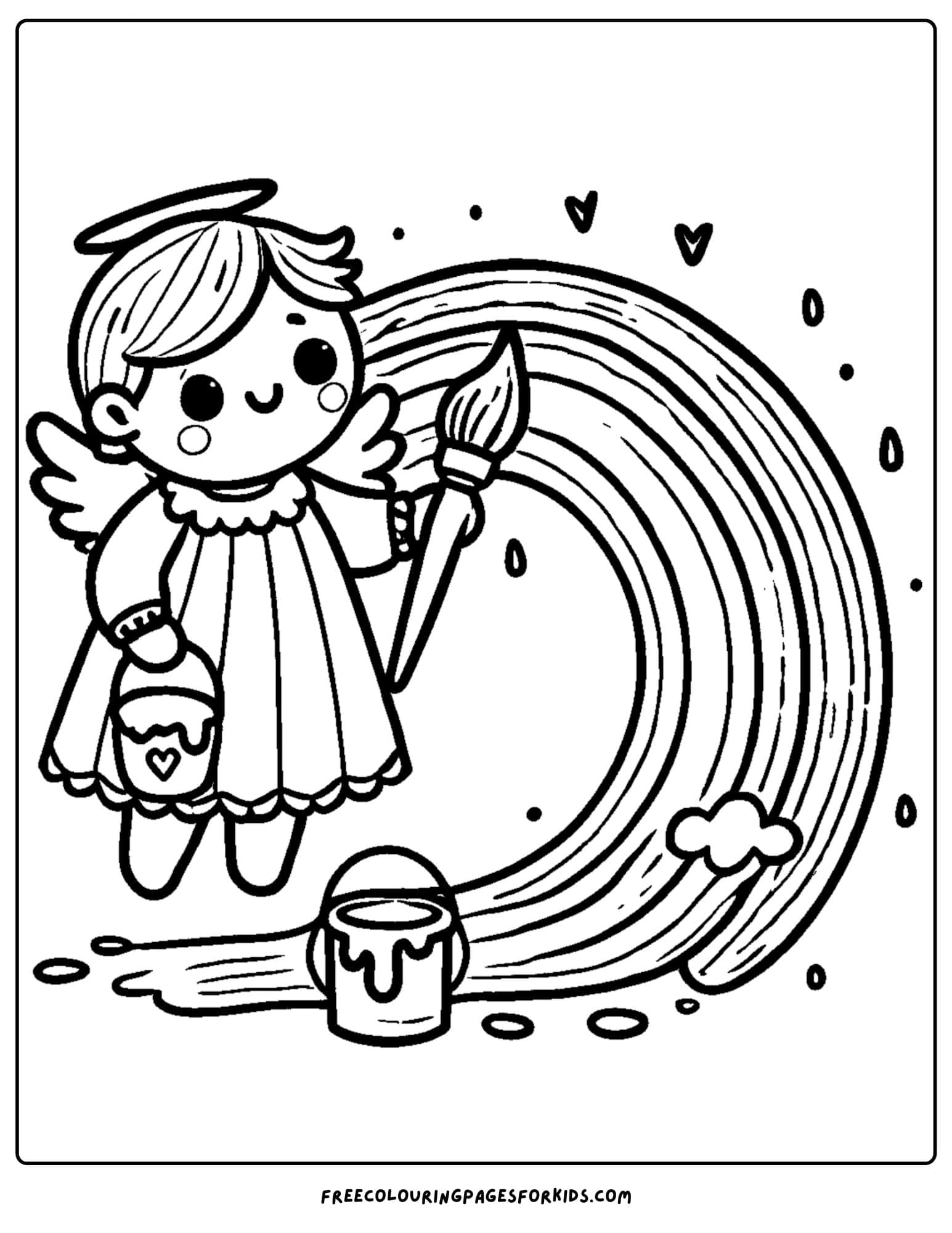 angel painting a rainbow coloring page