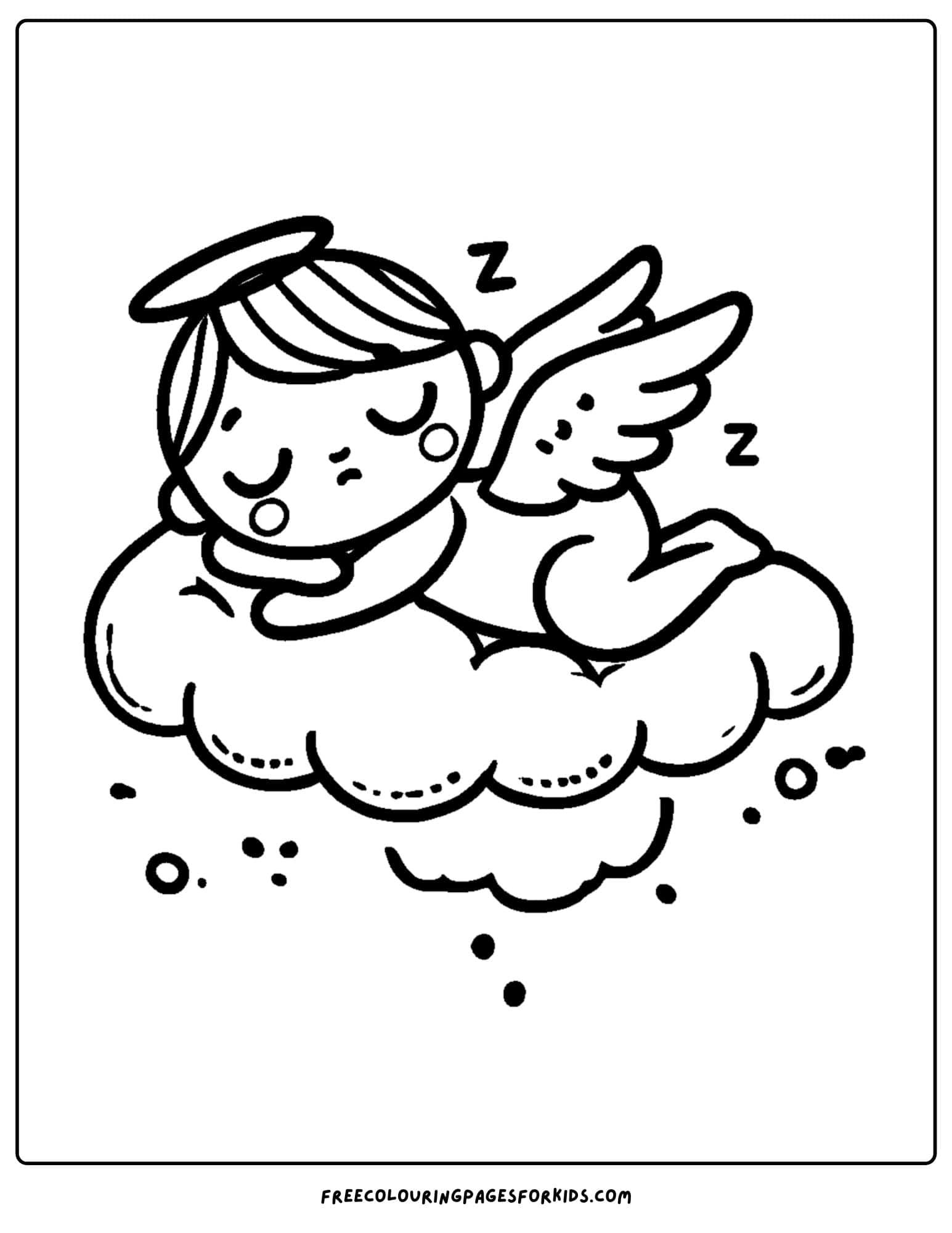 angel sleeping on a cloud coloring page