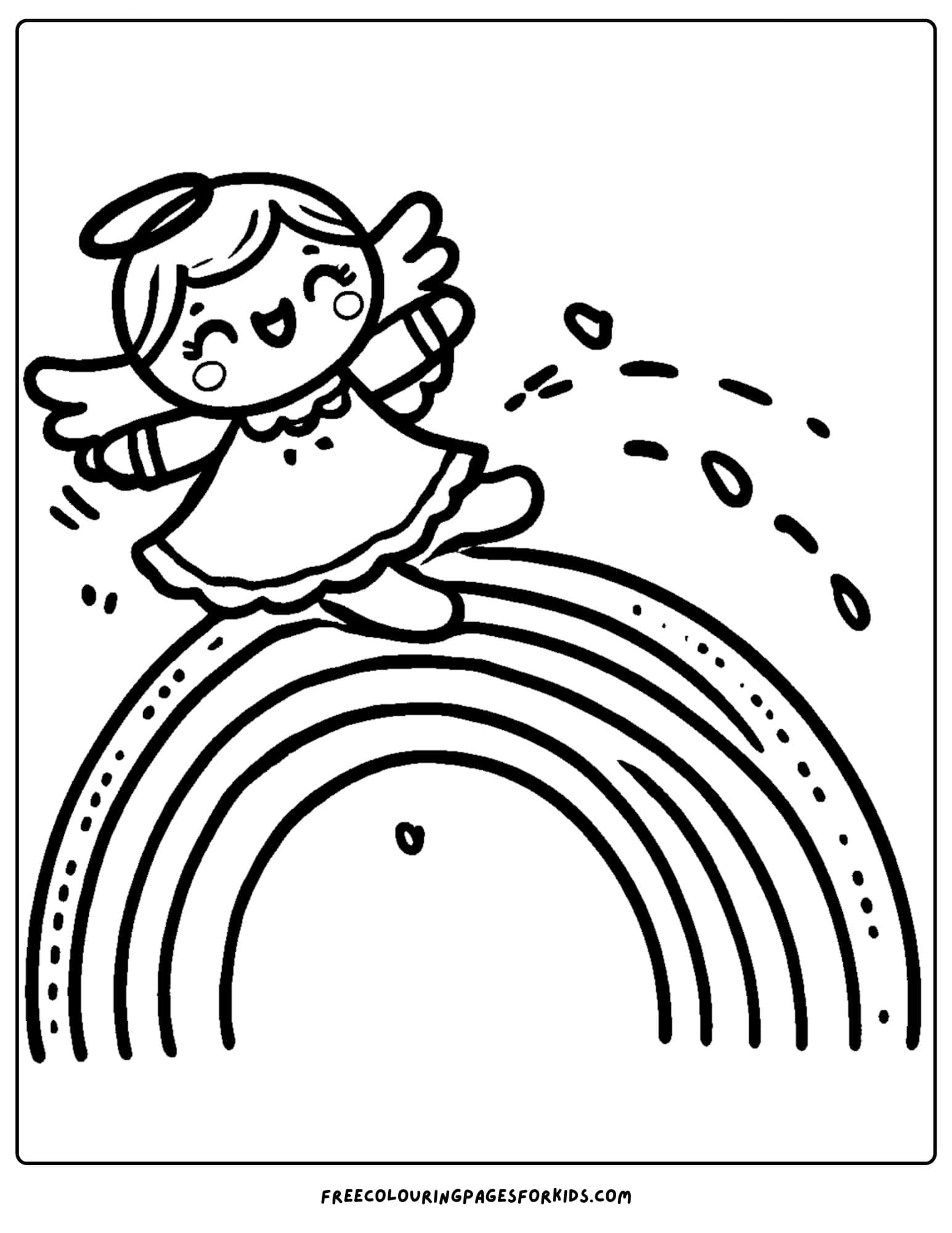 angel sliding down a rainbow coloring page