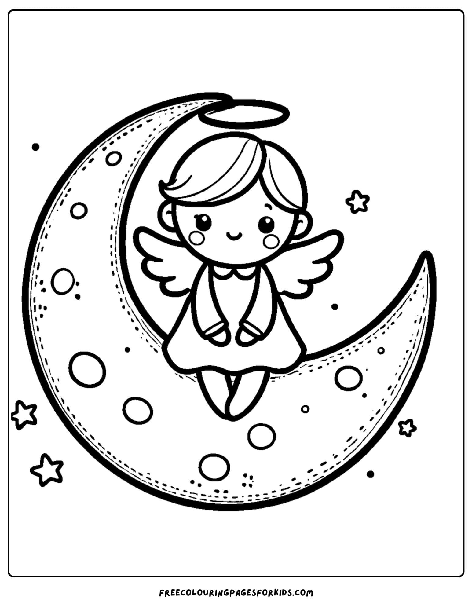 angel sitting in the moon coloring page