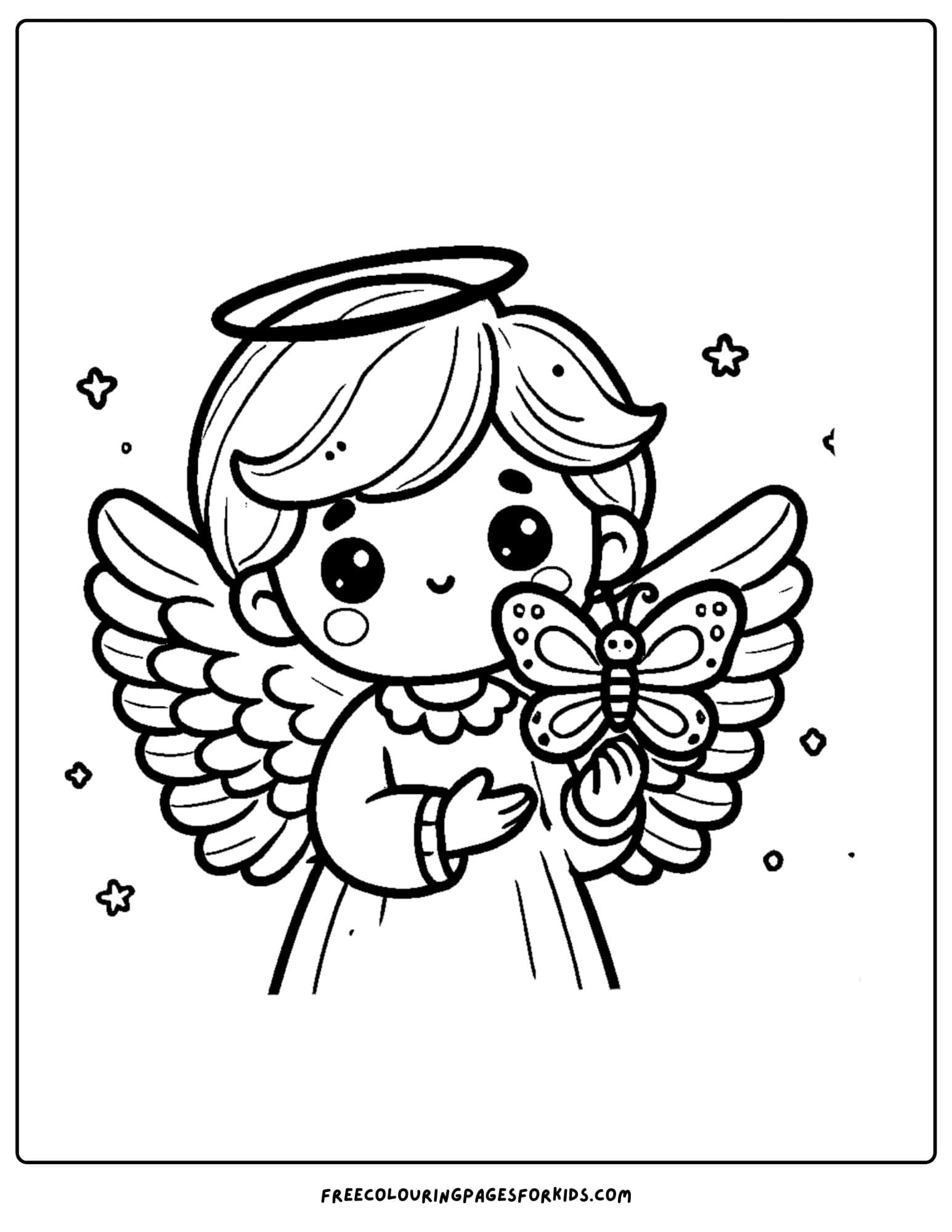 angel with a butterfly coloring page