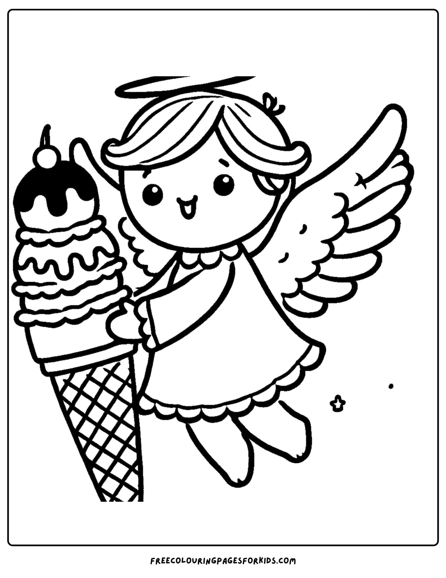 angel holding a large ice cream coloring page