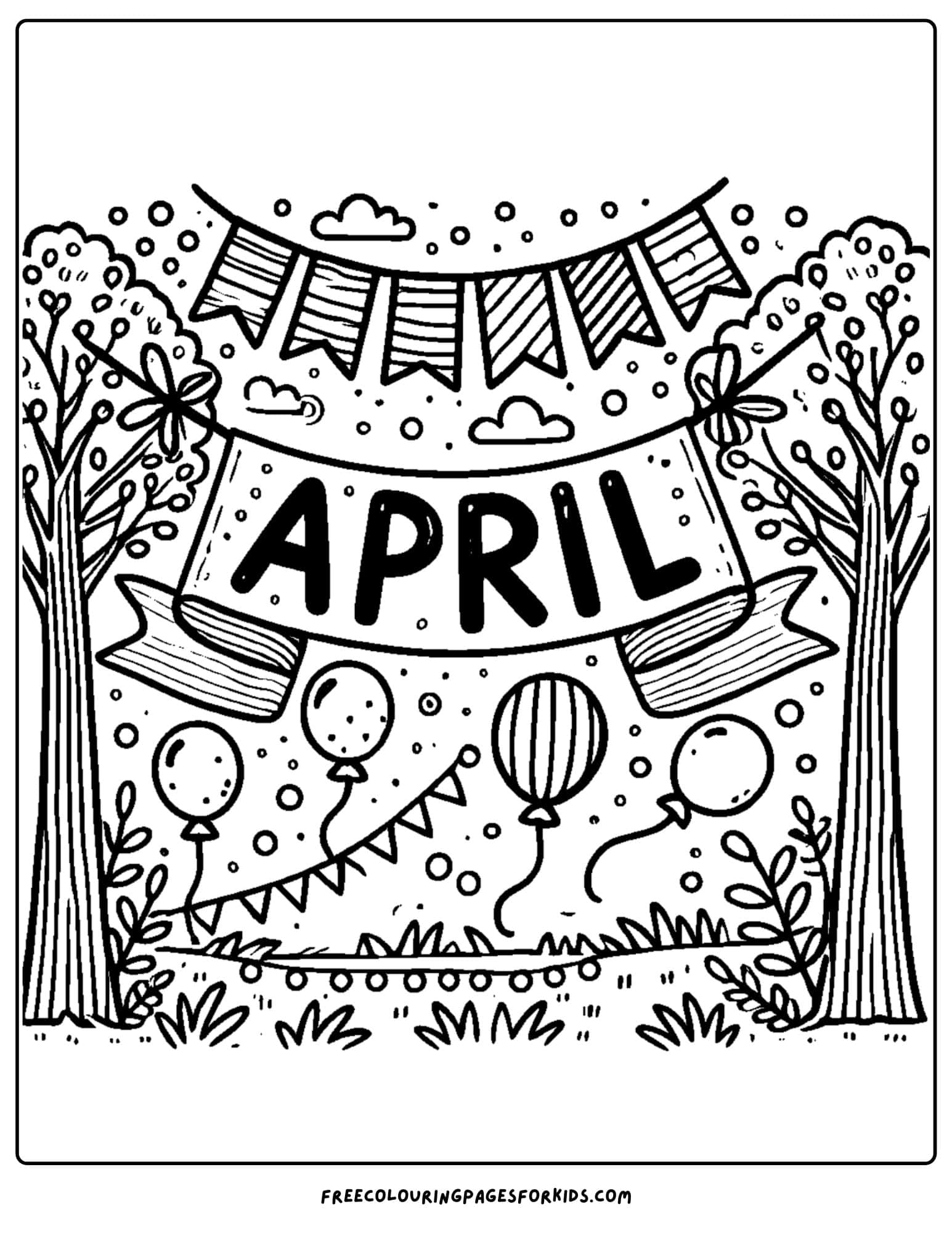 april banner and balloons coloring page