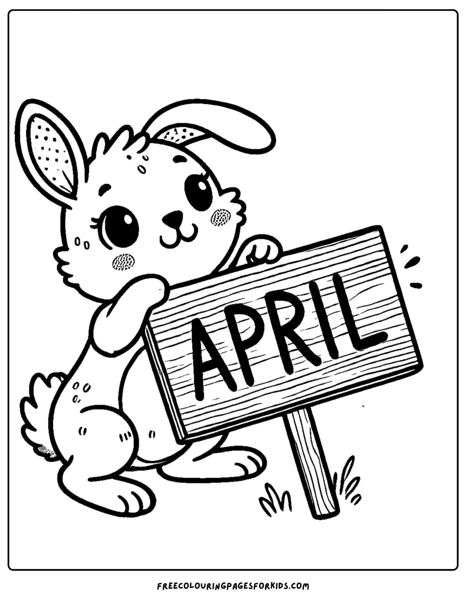 april bunny holding a sign coloring page