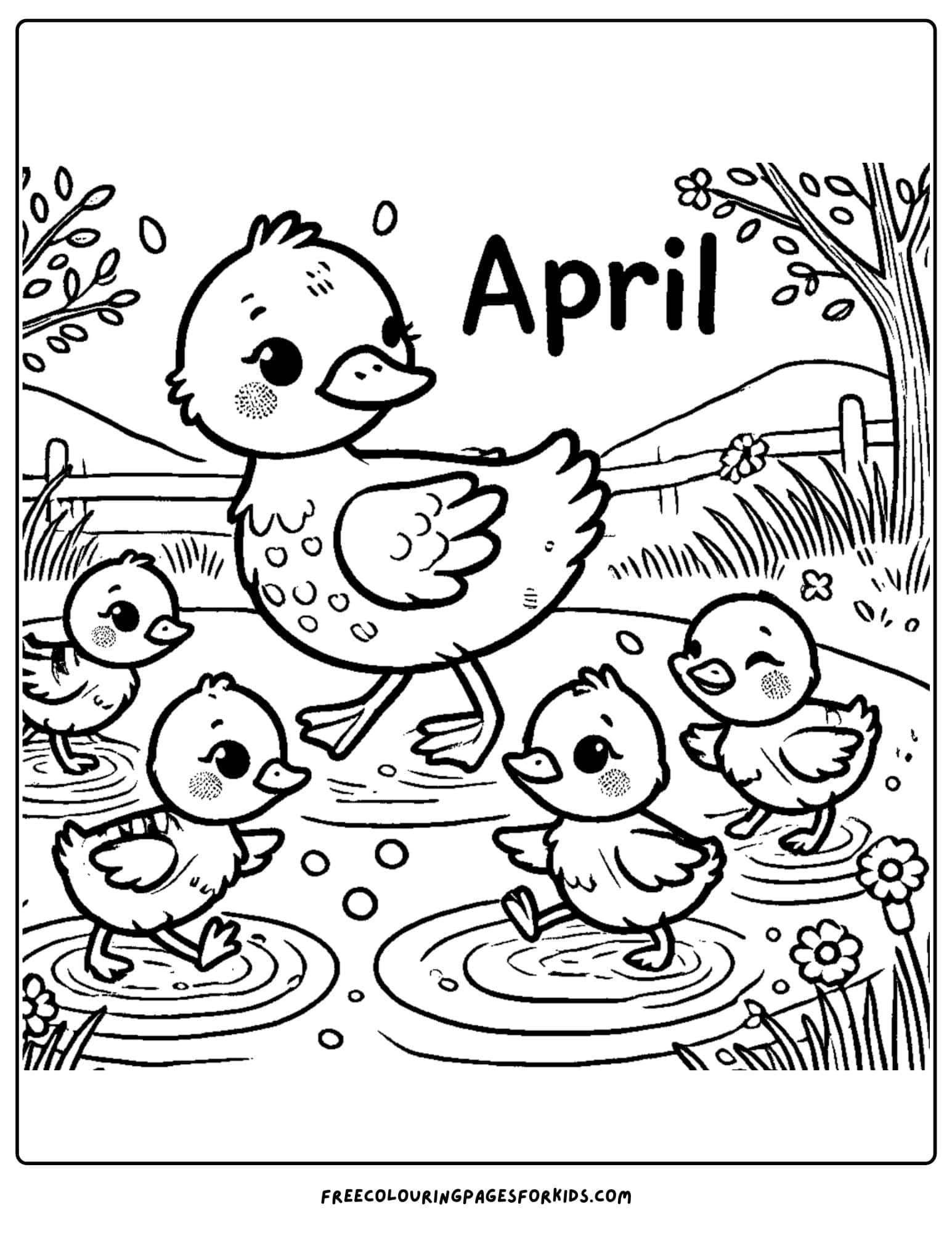 april ducklings following their mother coloring page