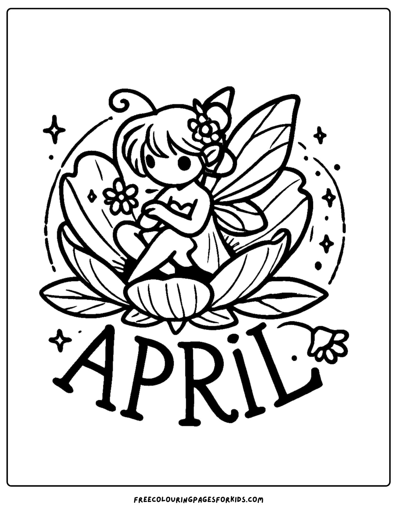 april fairy on a flower coloring page