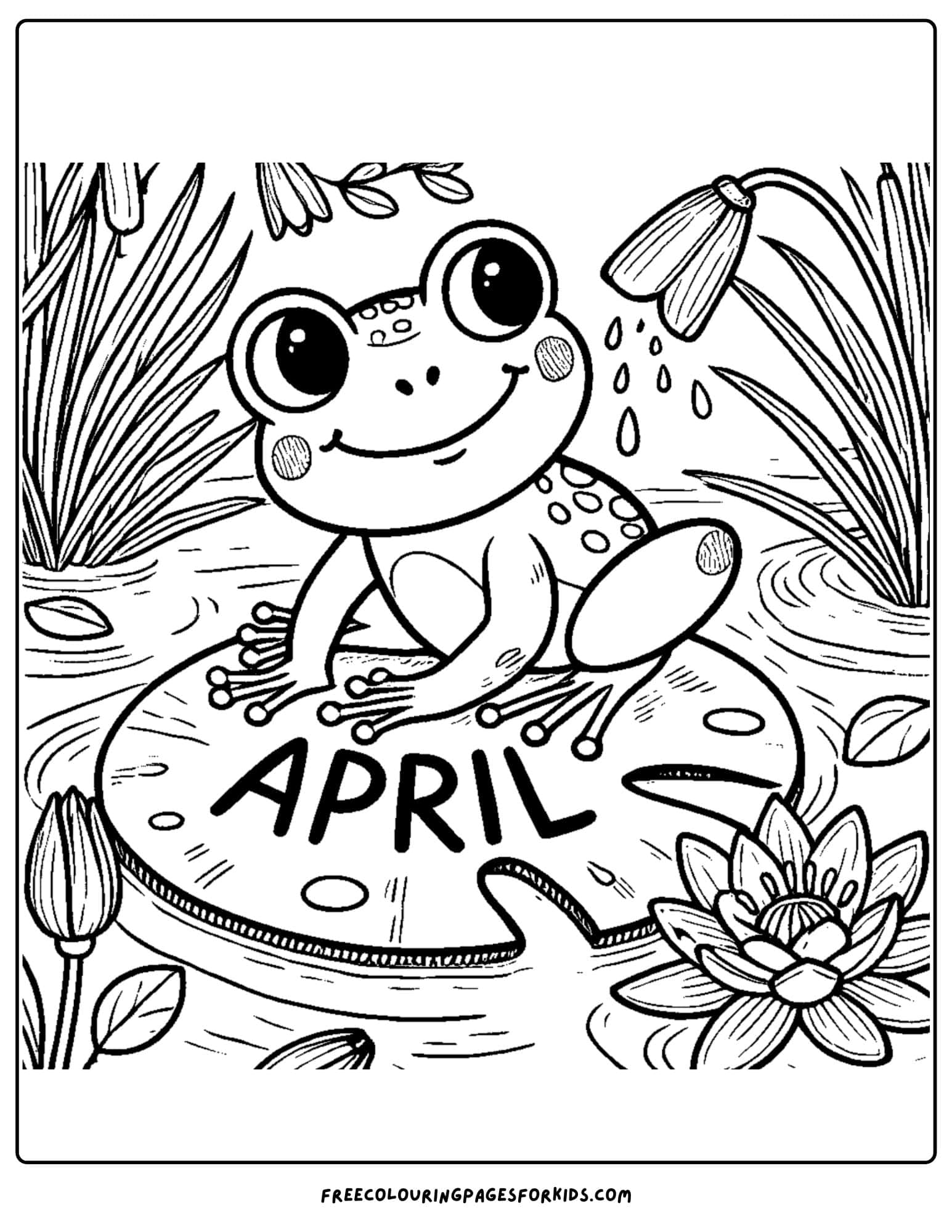 april frog on a pond coloring page