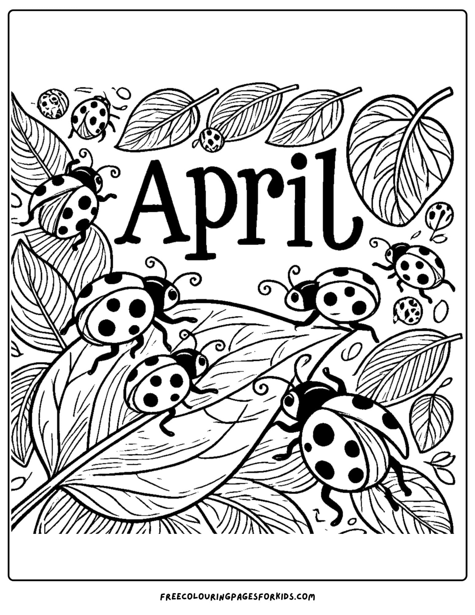 april ladybugs on leaves coloring page