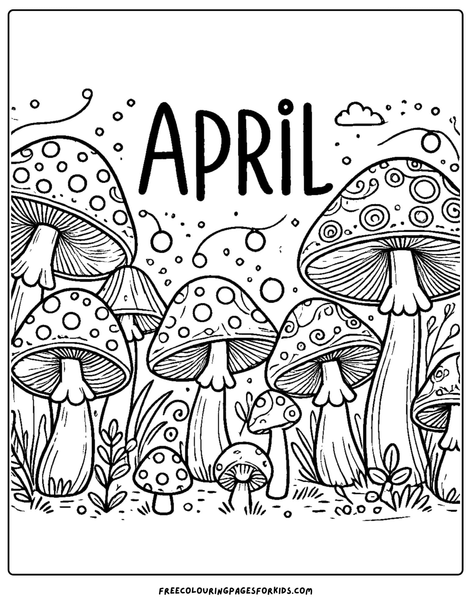 april mushroom forest coloring page