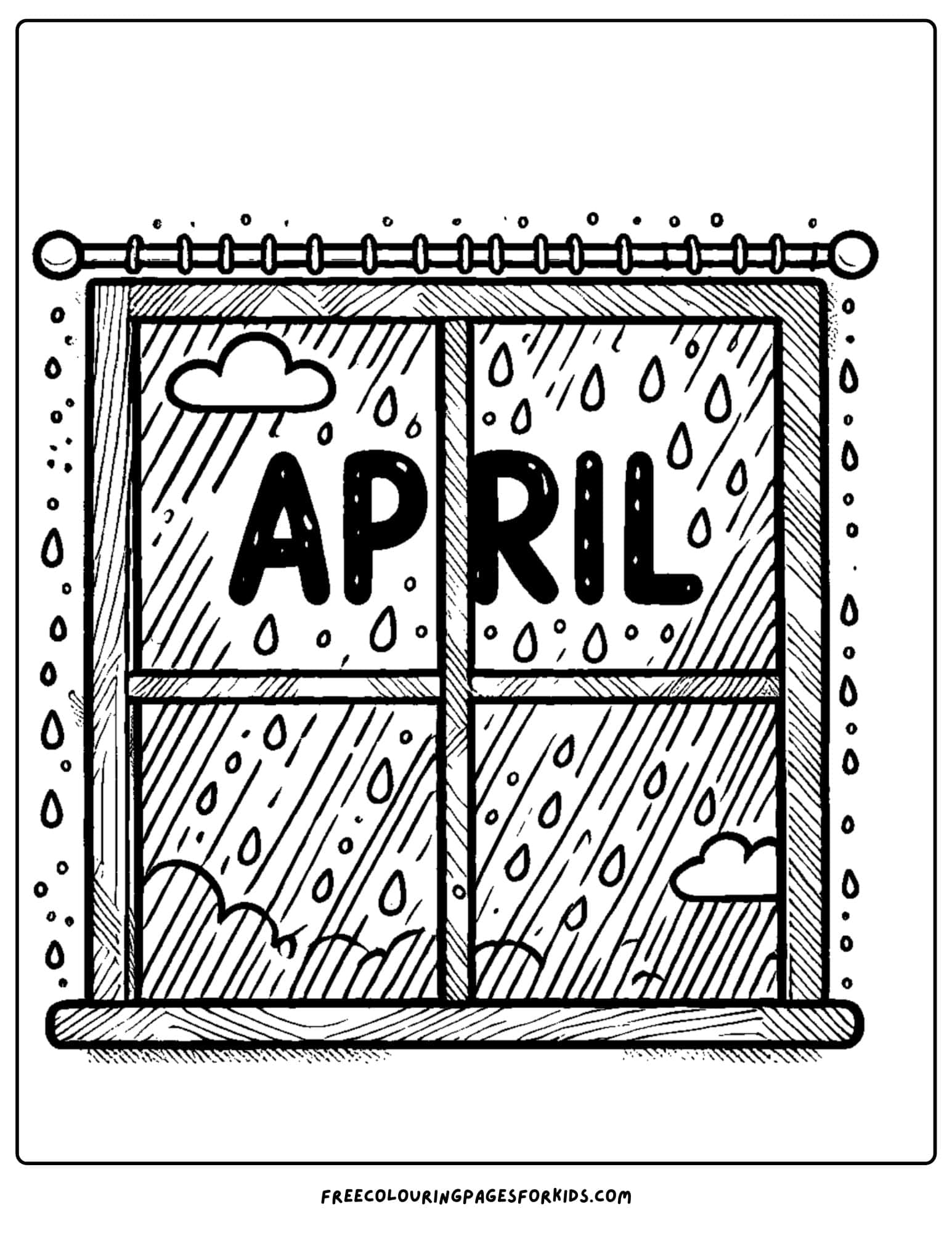 april raindrops on a window coloring page