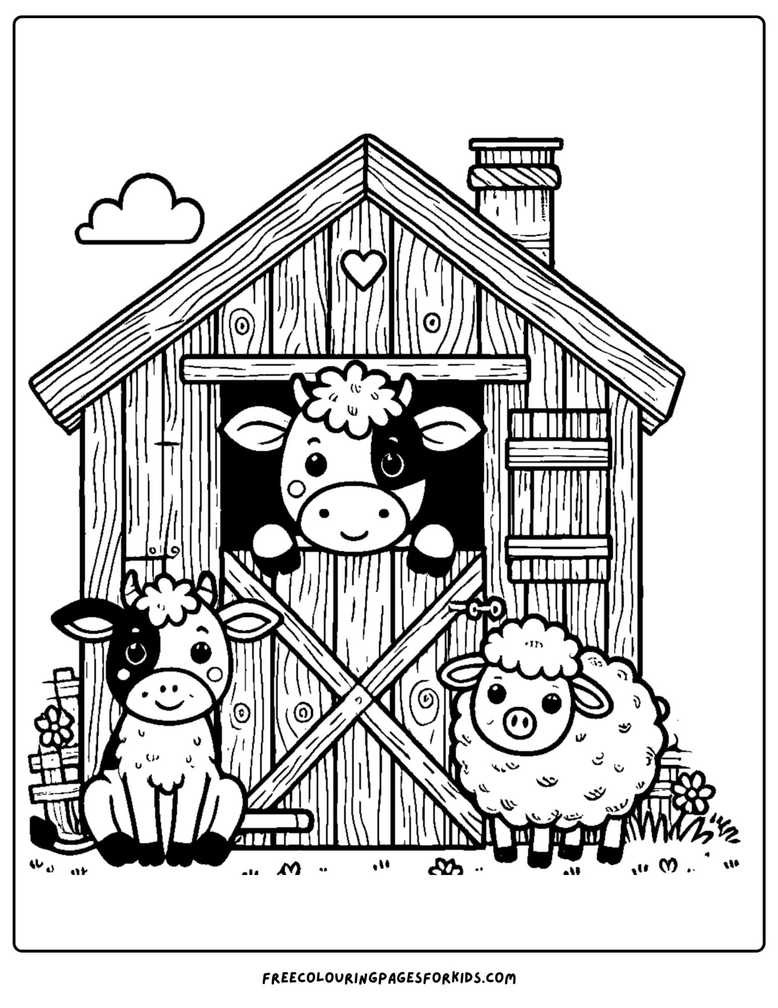 barn and animals coloring page