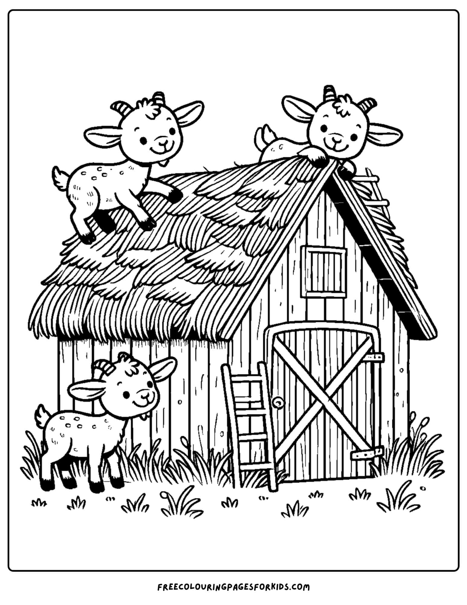 barn and goats coloring page