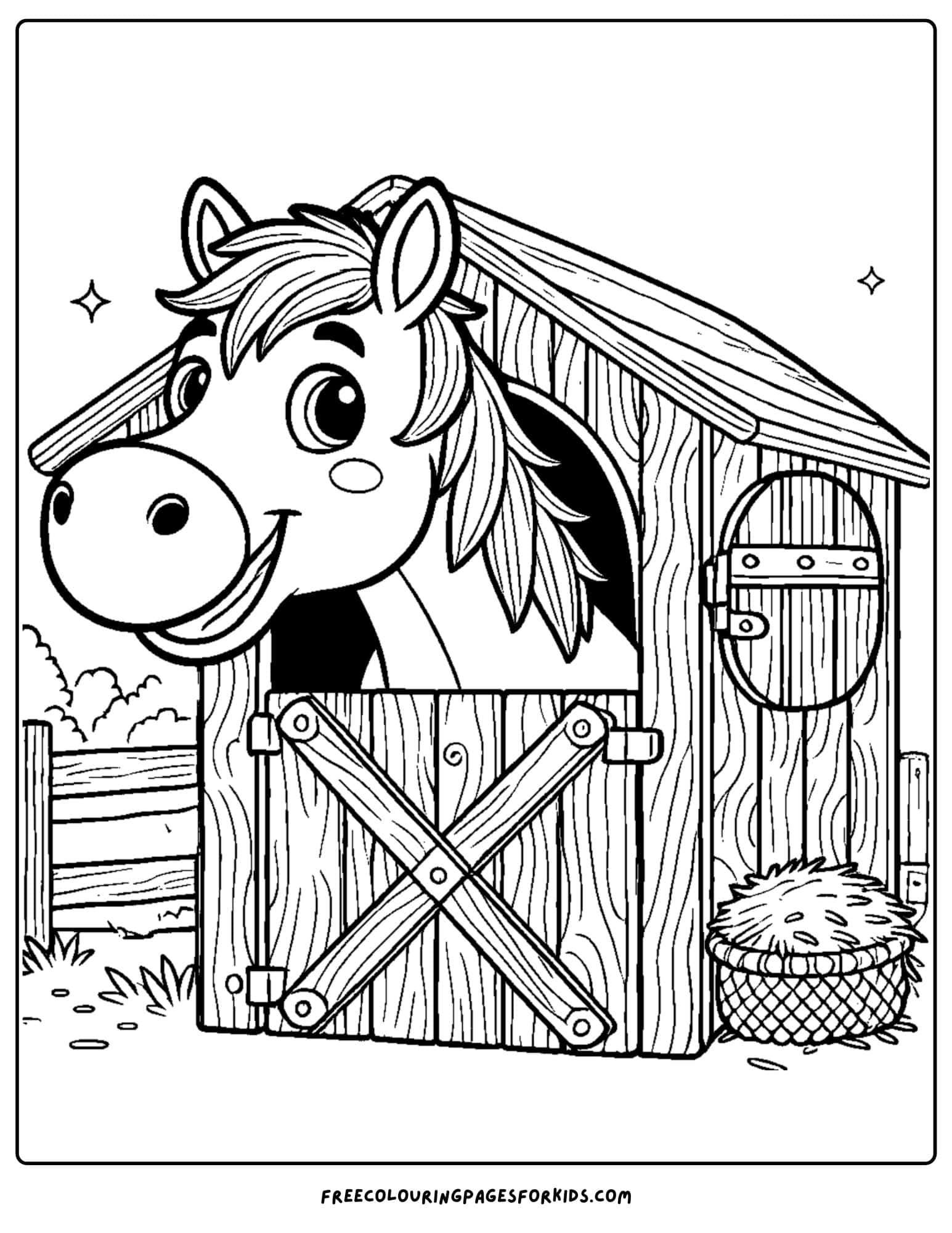 barn and a horse coloring page