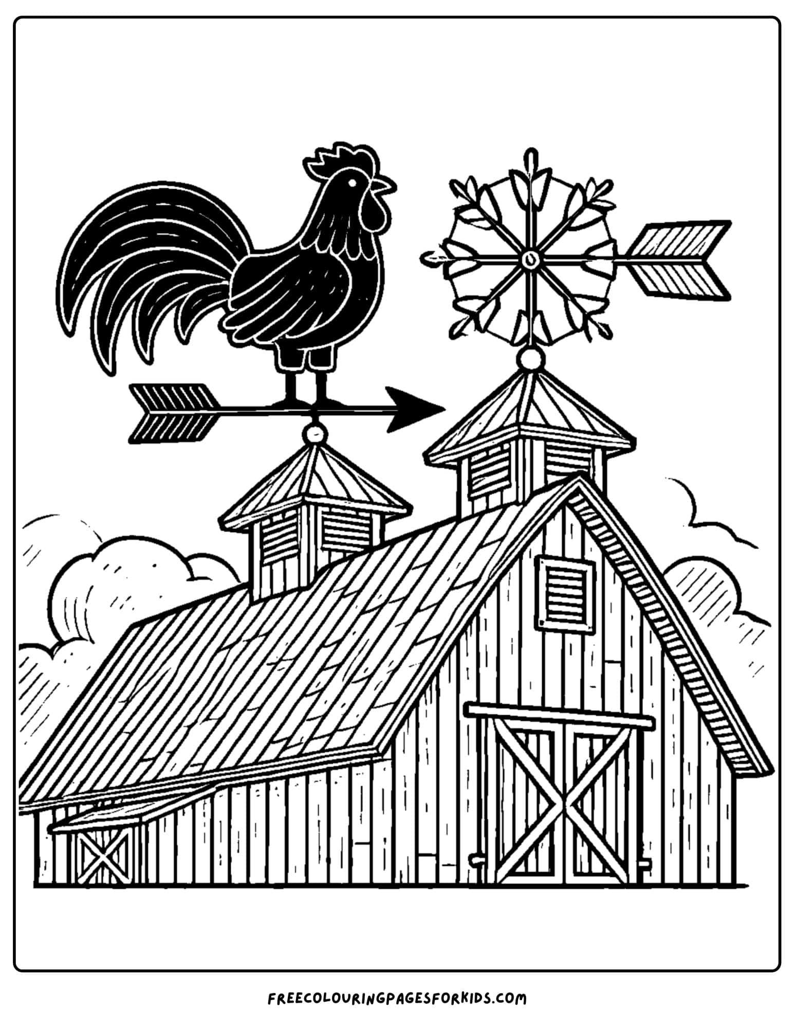 barn with a rooster vane coloring page