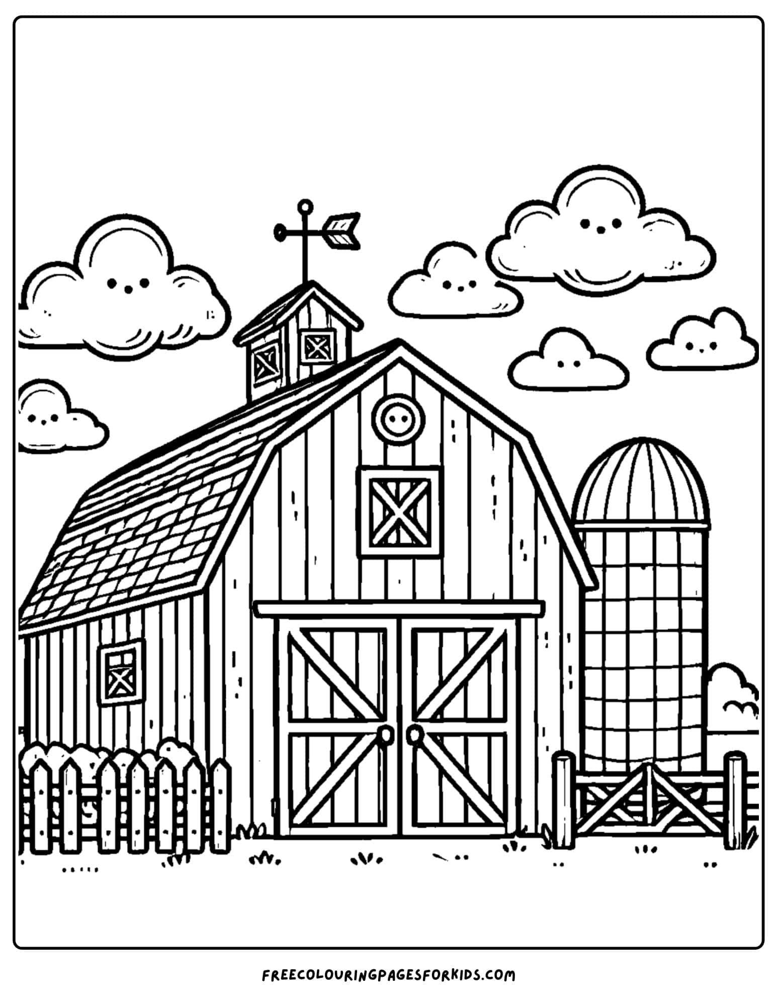 barn with a silo coloring page