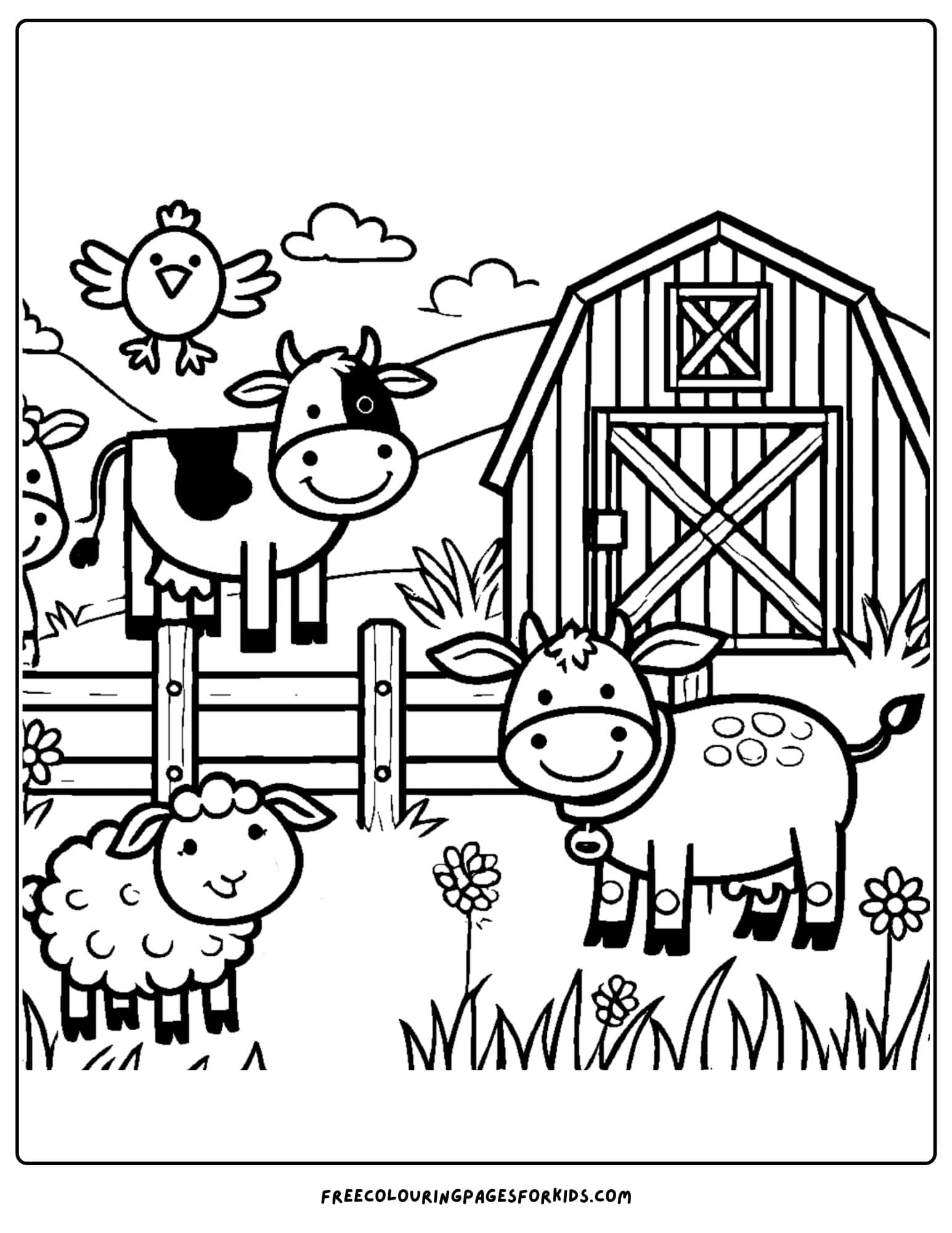 barn with animals coloring page