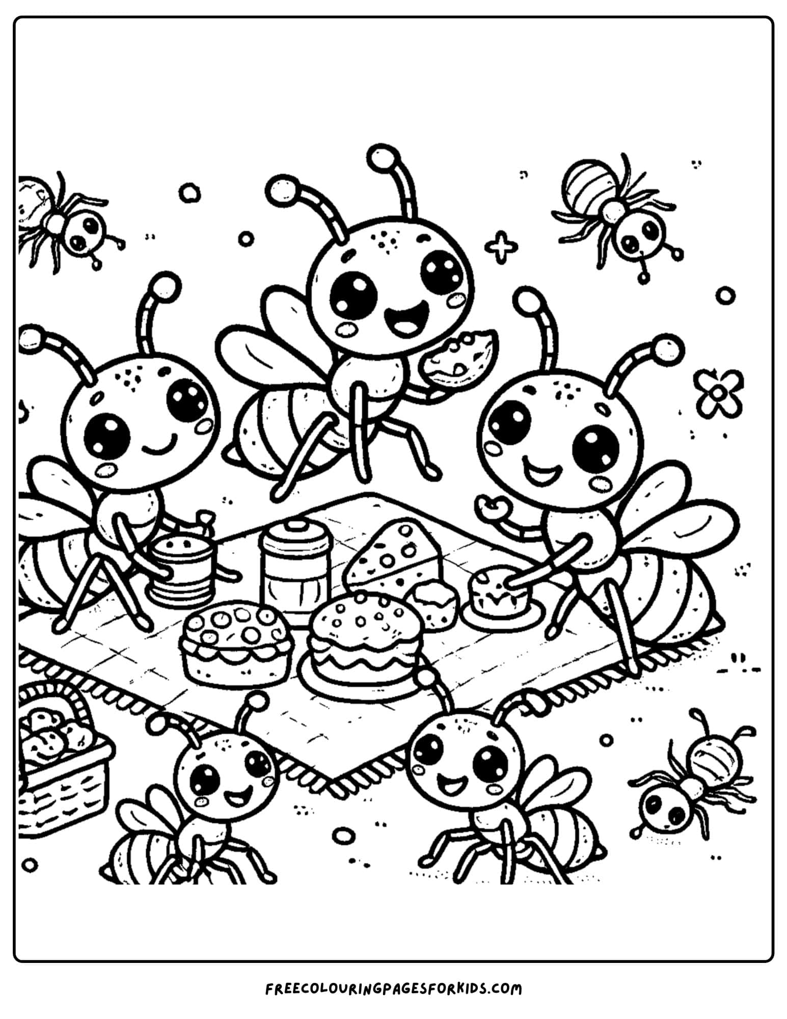 ants having a picnic coloring page