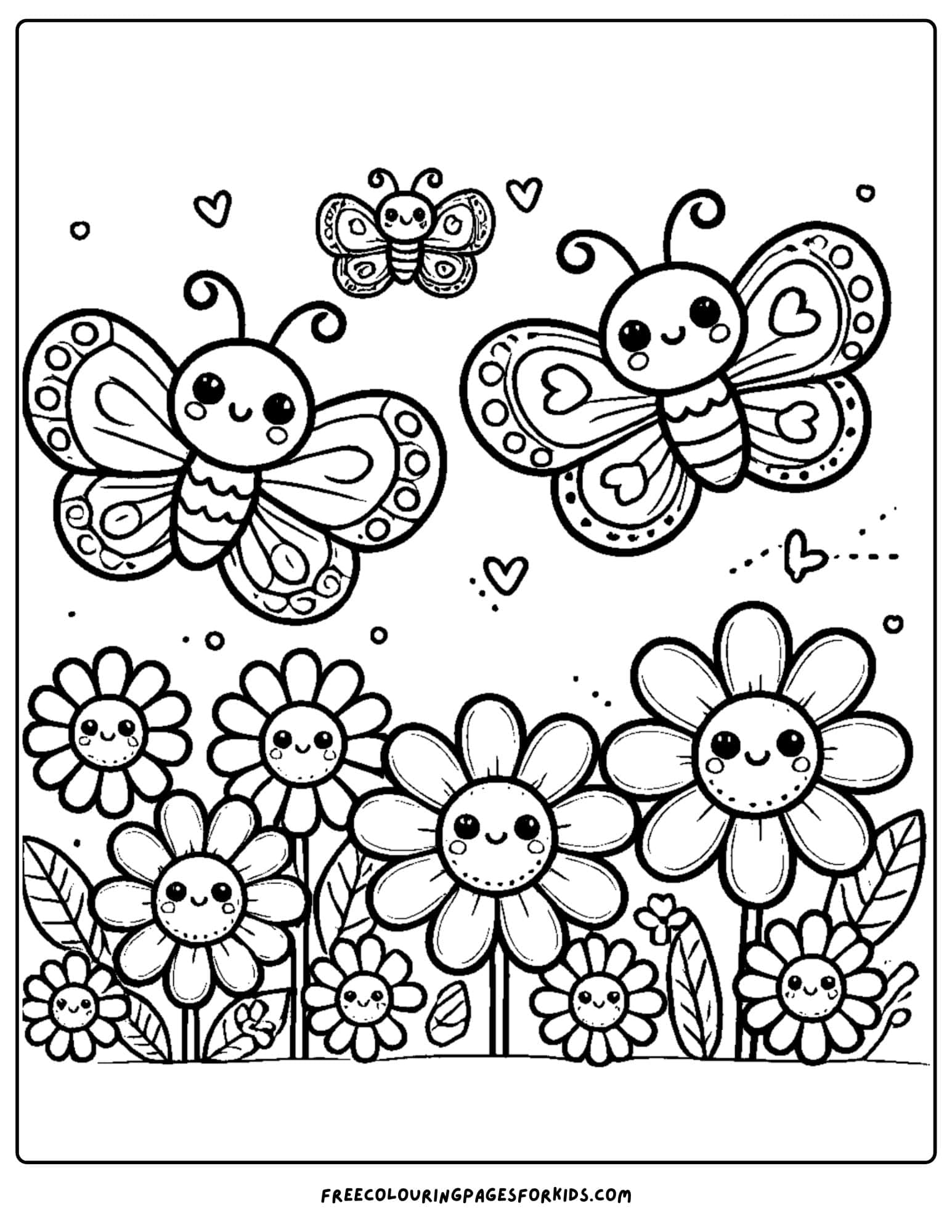 butterflies in a garden coloring page